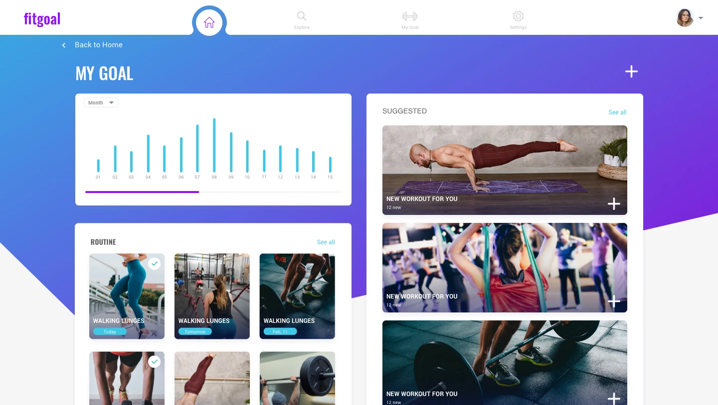 fitgoal UI Kit - Stretch your limits with the fitgoal UI Kit by InVision. Includes 30 Screens, 179 Components, and 26 Fitness Icons.