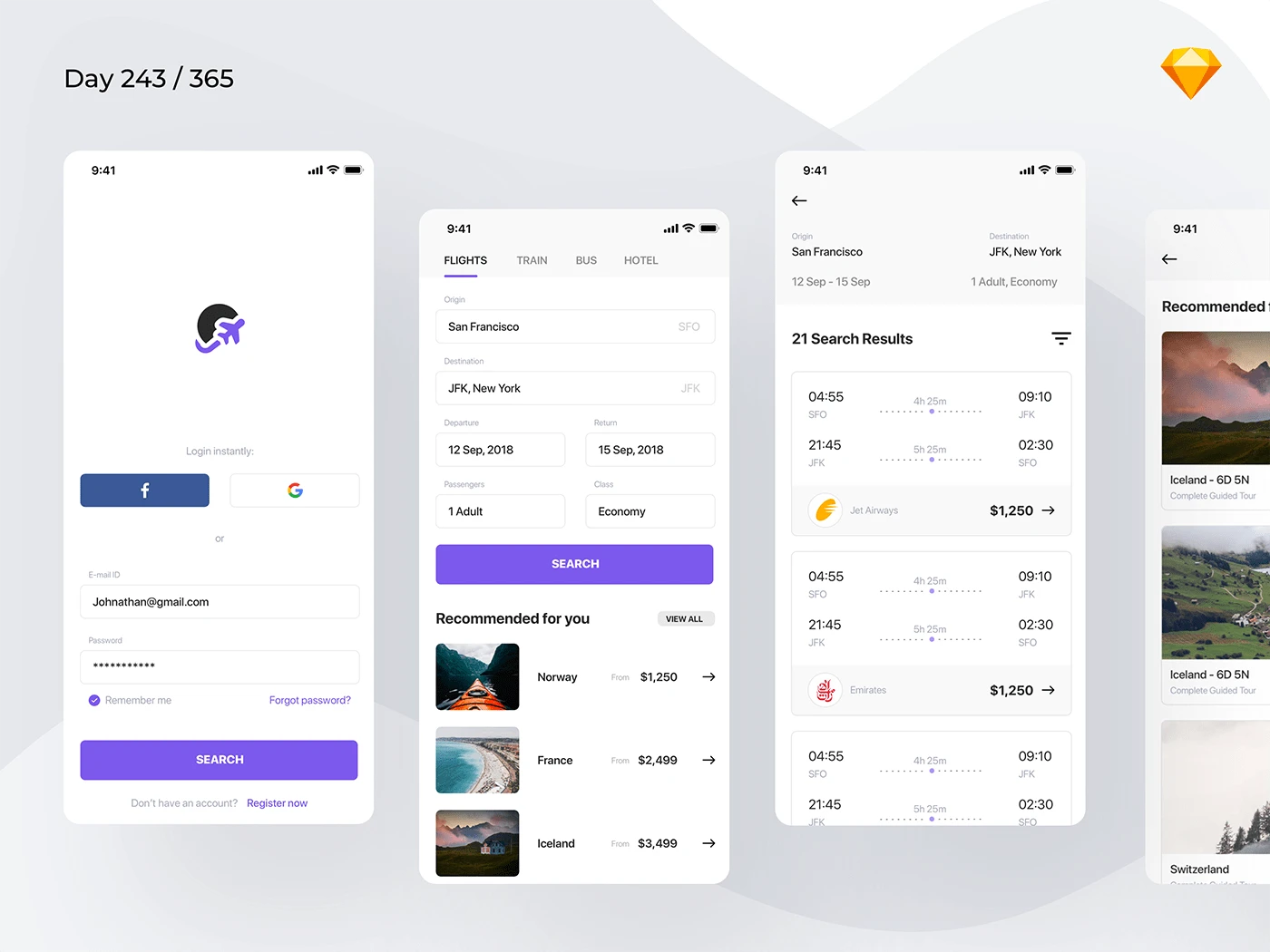 Flight Booking App - Made with simplicity in mind. 4 screens for you to get started with your project