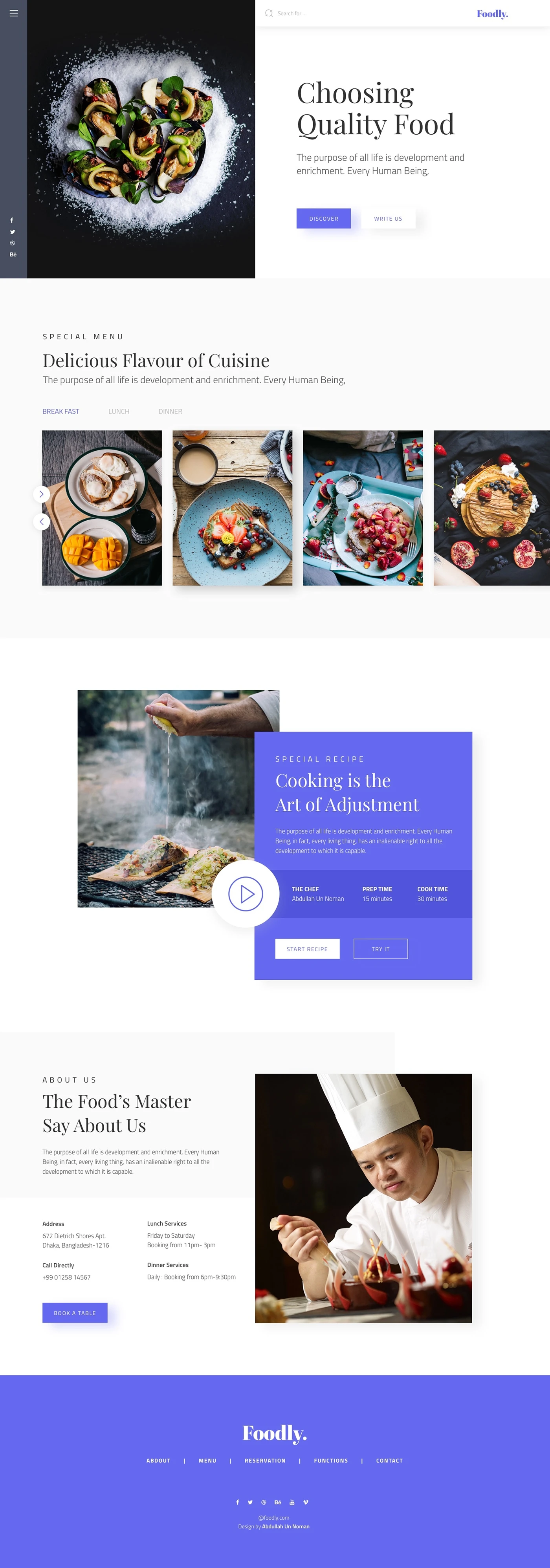 Foodly Landing Page - Clean and beautiful landing page, designed by Abdullah Un Noman