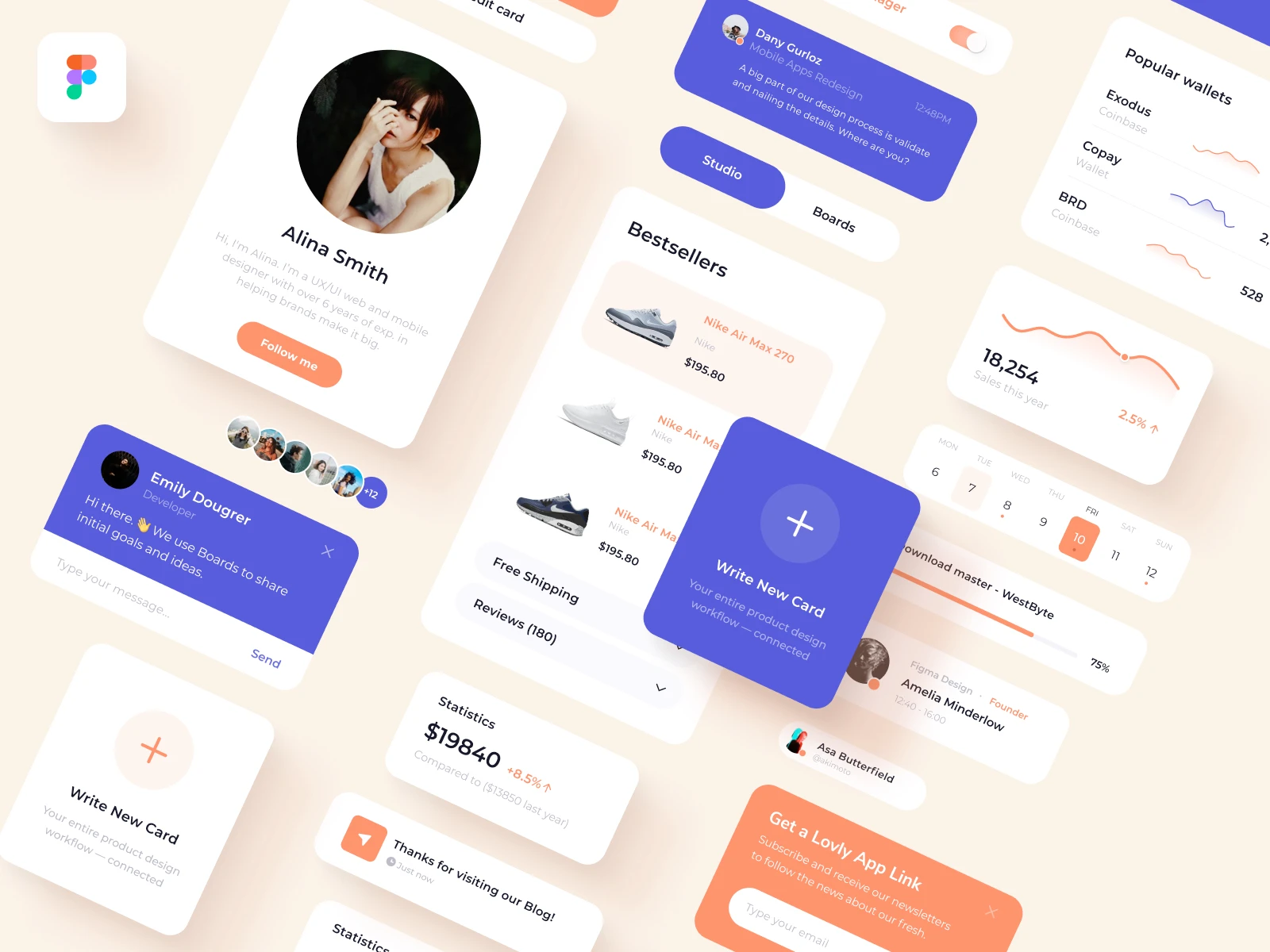 App UI Elements for Figma - Minimal and clean app design, 20+ UI elements for you to get started.