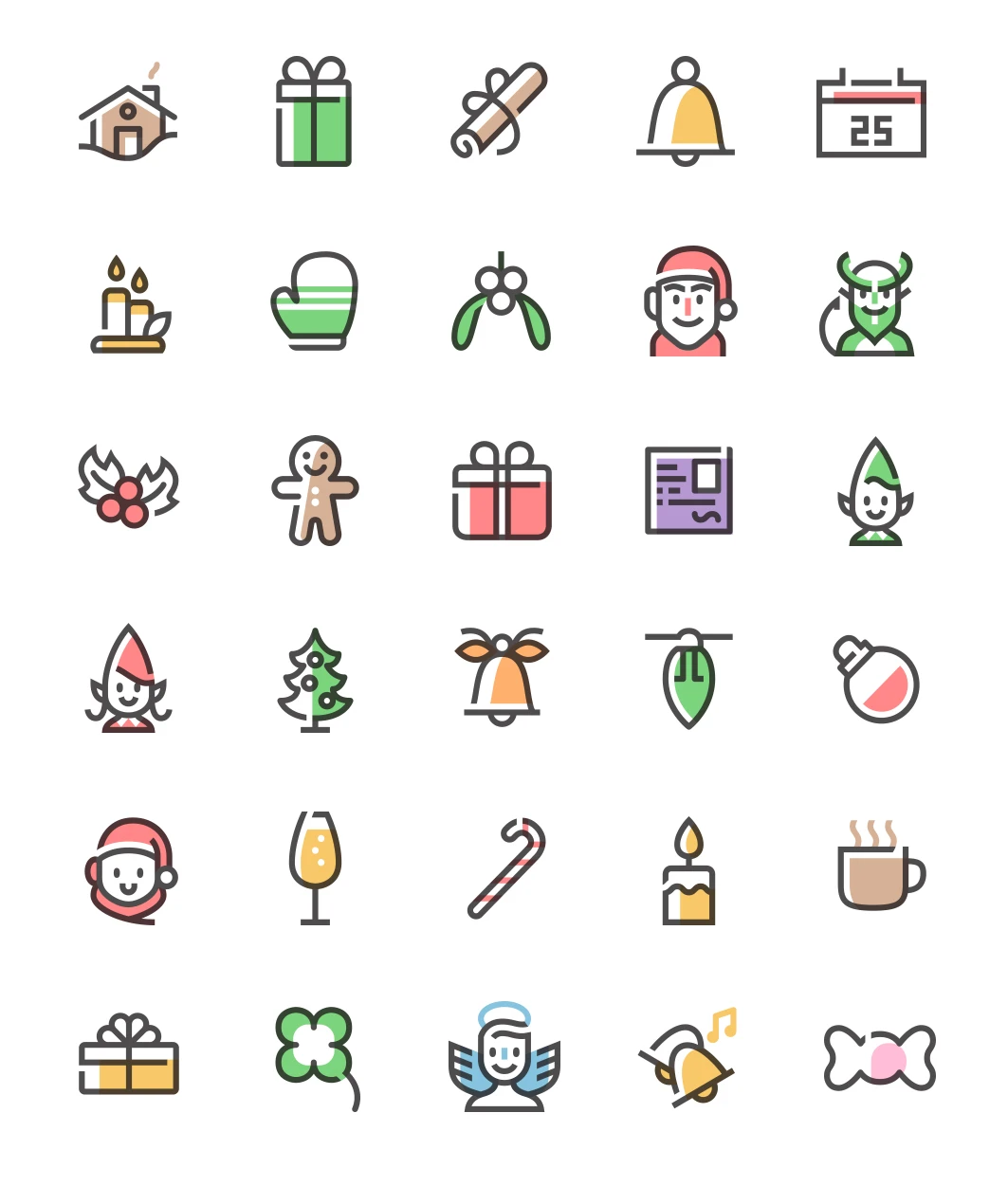 Free Christmas Icons Vector Pack For Figma - In the spirit of the upcoming season we have this free Christmas vector graphics pack containing up to 30 new icons such as: scarves, ugly sweaters, hats, reindeer antlers and more.