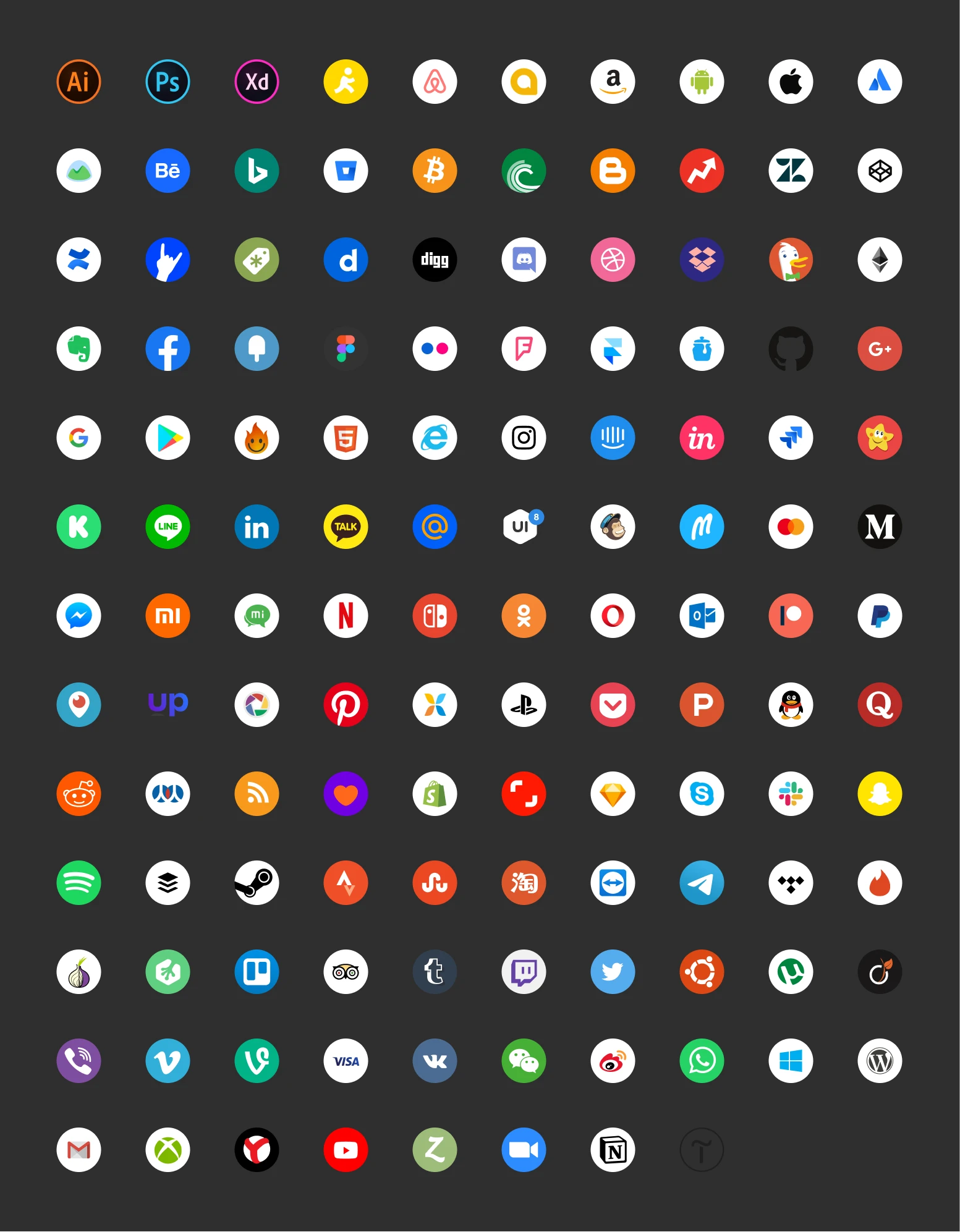 Free Social Icons - Over 100 x 3 Free social icons, color, white, black version