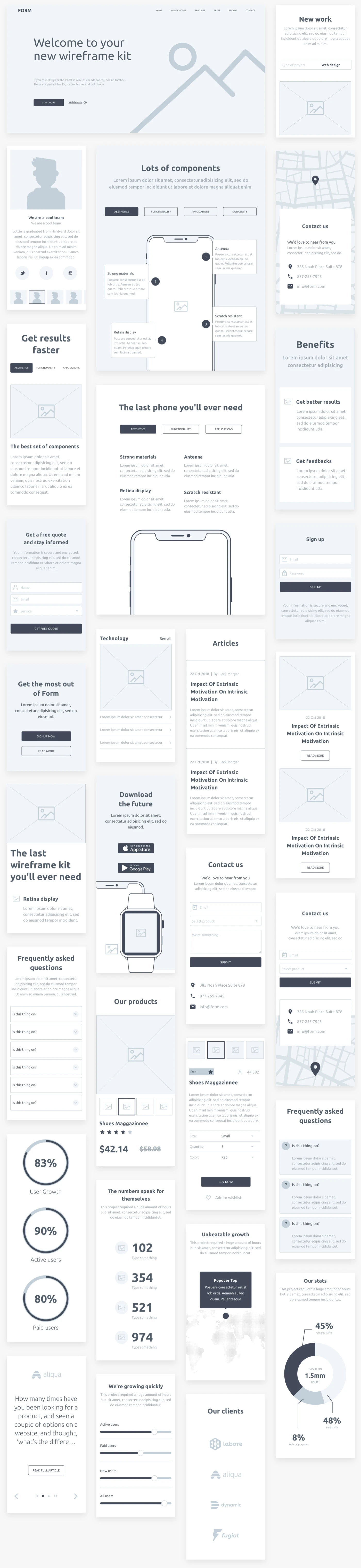 Form - Wireframe kit from InVision - Form is a free wireframe kit for speeding up your design workflow. Layouts sized for mobile, desktop, and tablet and available in Sketch and PSD formats.