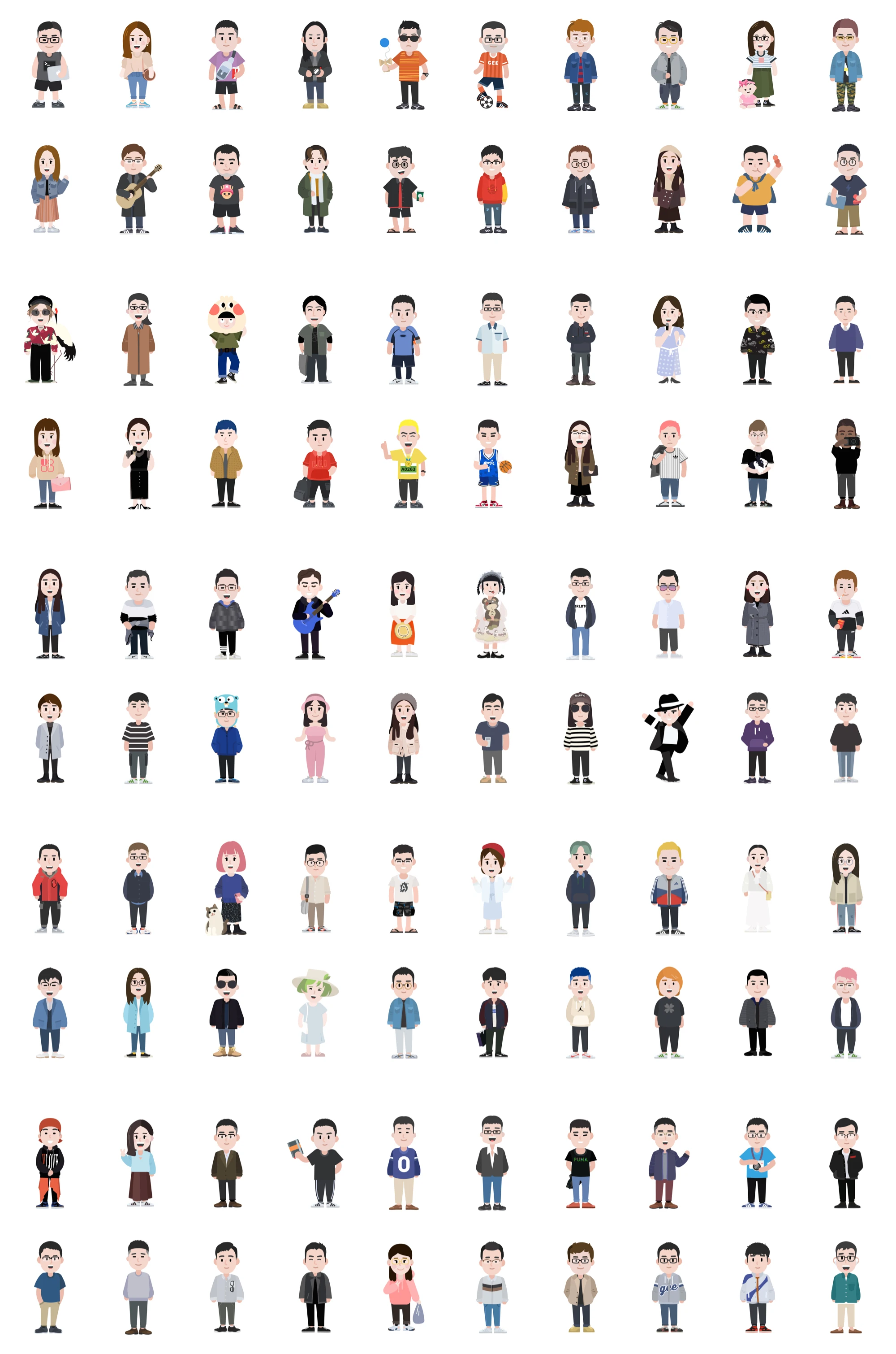 GEE! ME - 100 Illustration Characters - GEE! ME is a great set of flat graphics required, 100 cartoon characters and over 400 coolest objects. You can use it in any design or development projects. It’s completely free and just enjoy it