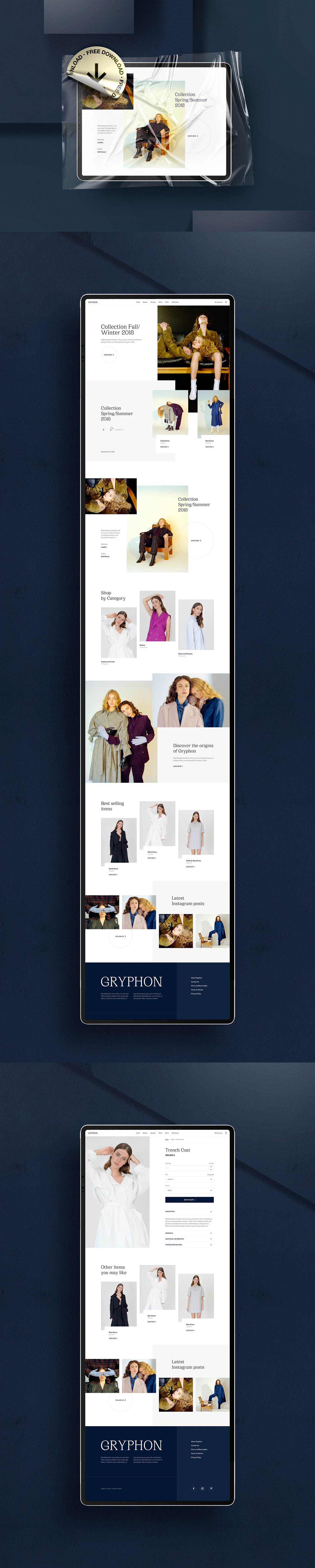 Gryphon Fashion E-commerce Template - The file is available for Sketch and performs at its best in v66.1 and newer versions. The project includes a home page and a product page designed for desktop. All the photos are from Da/Da Paris. They are not affiliated with this project, and the images are not included in the downloadable files.