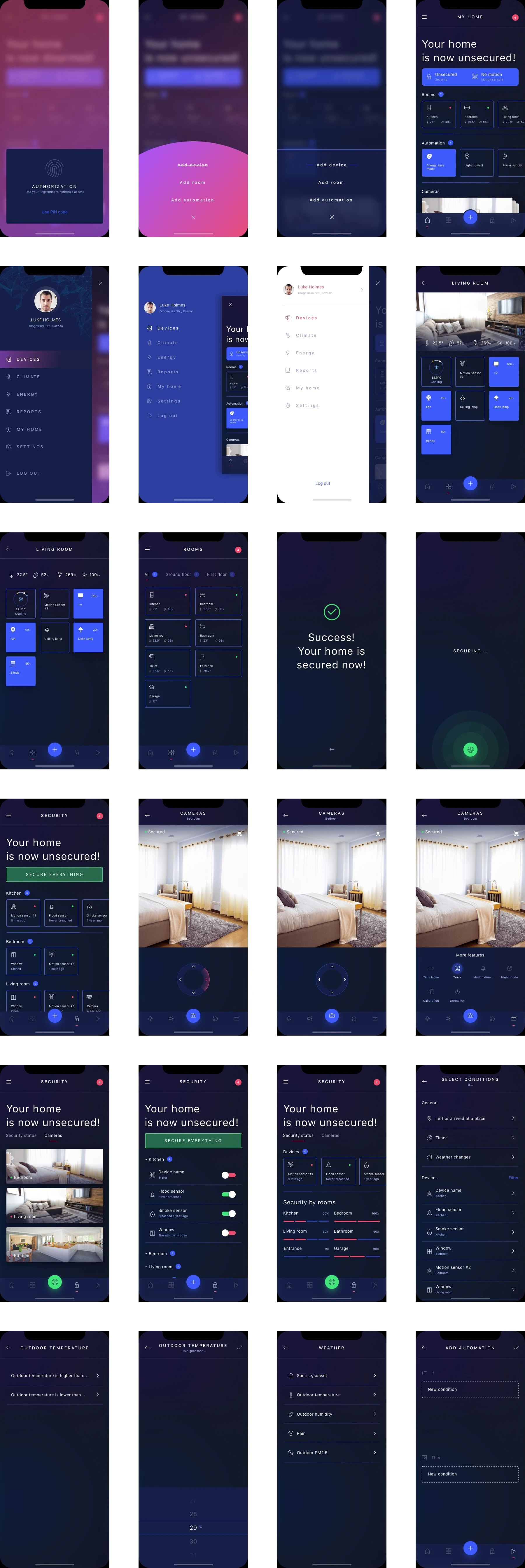 HIVO Smart Home UI Kit - 62 carefully designed mobile screens to kickstart your project.
