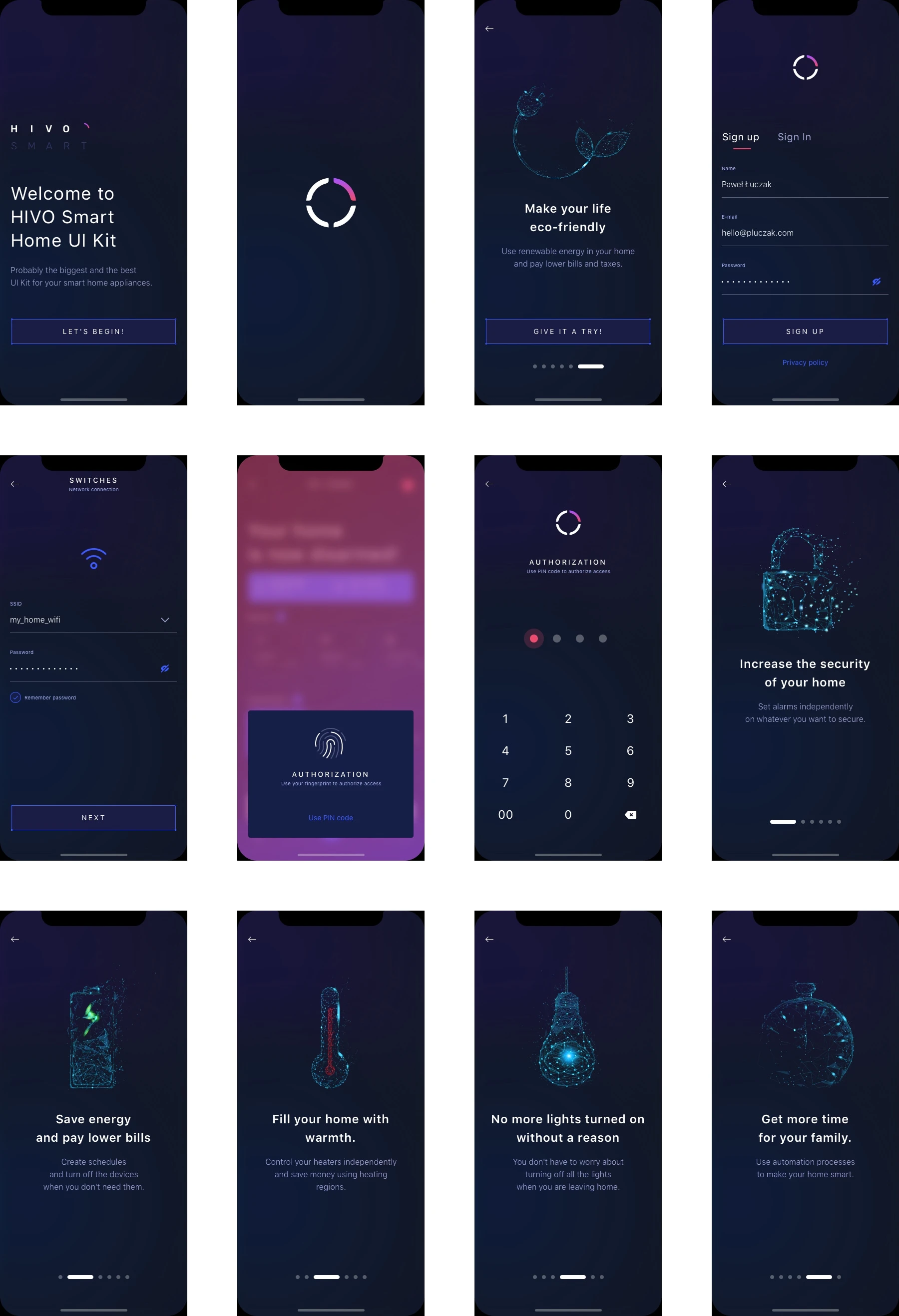 HIVO Smart Home UI Kit - 62 carefully designed mobile screens to kickstart your project.