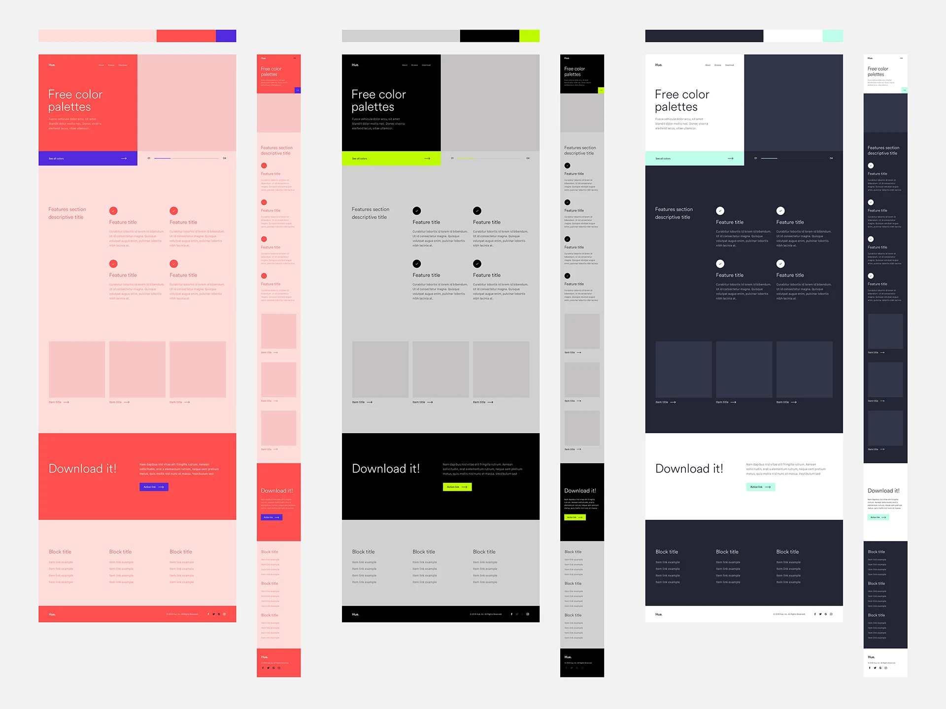 Hue - Free Website and App Color Palettes - Hue is a collection of hand-picked color palettes for inspire your design and make beautiful website and app.