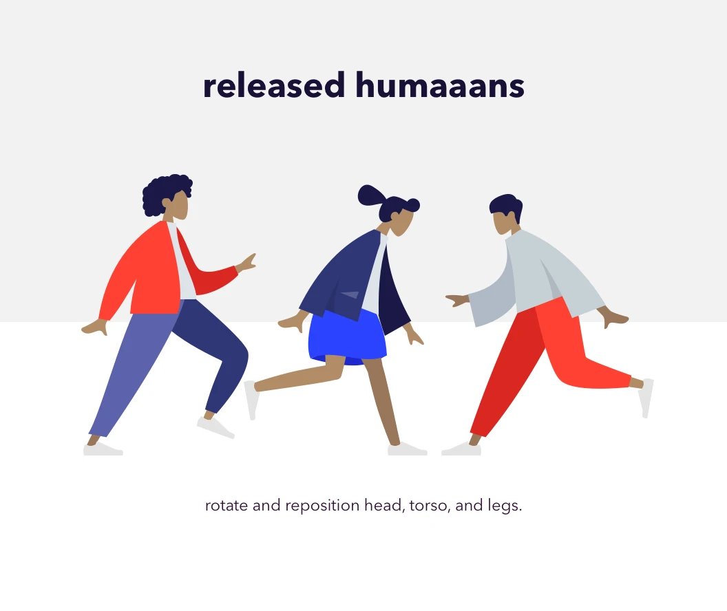 Humaaans: Mix & Match illustration library - Mix-&-match illustrations of people with a design library for InVIsion Studio and Sketch. Create your own remix. Change the hairdos, tops, and pants.