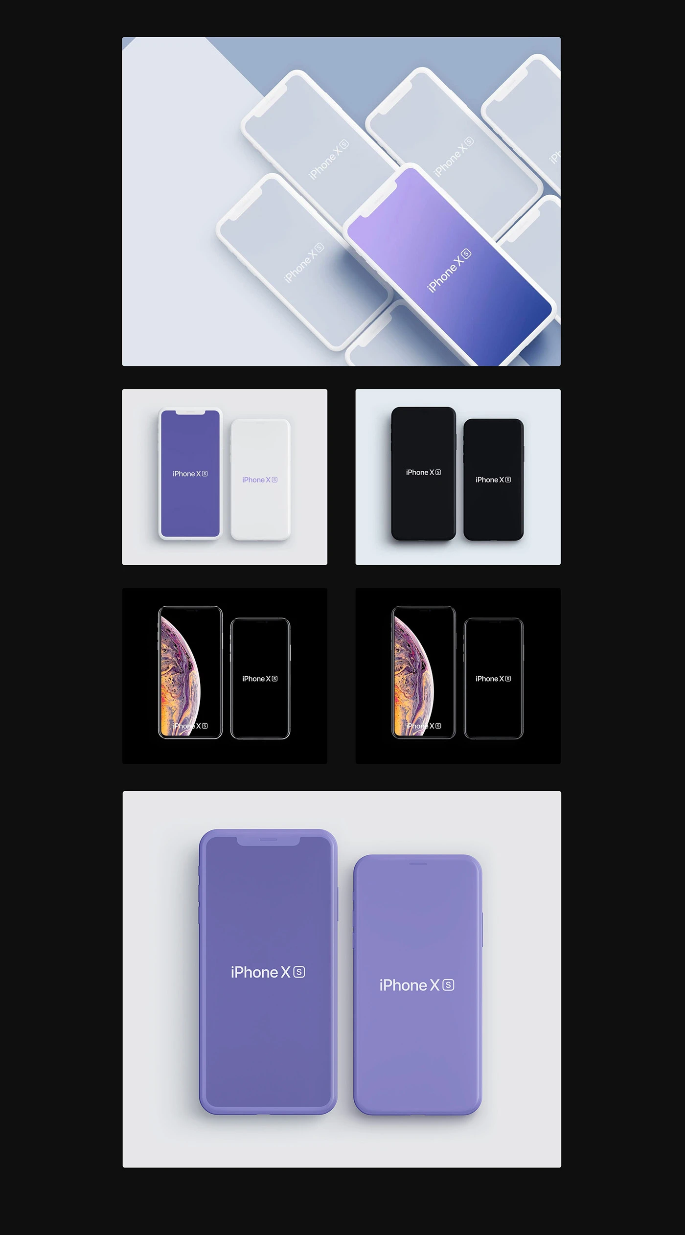 iPhone Xs and iPhone Xs Max Mockups - Changeable colors. Space Gray, Gold, Silver, White Clay, Black Clay