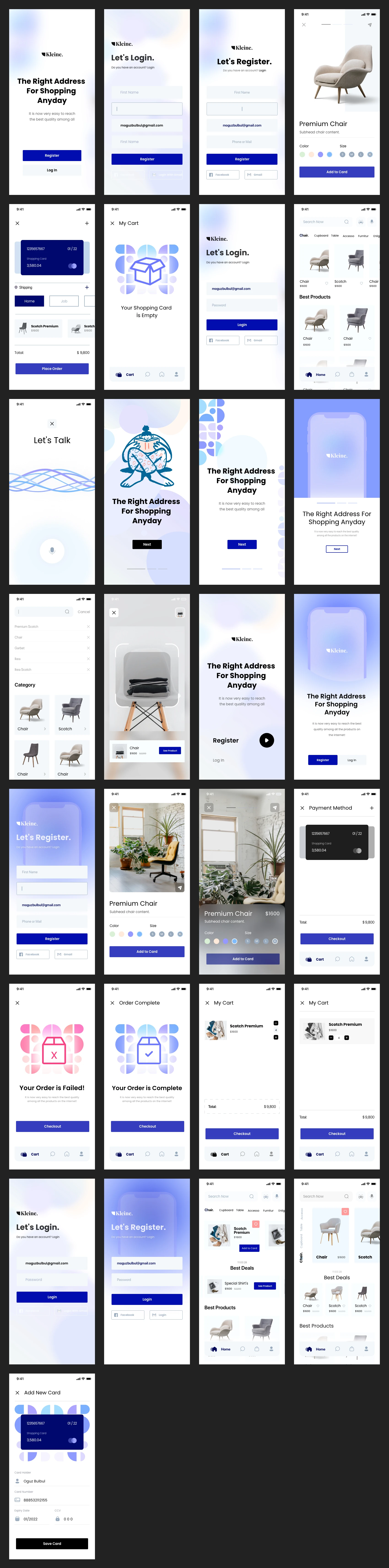 Kleine Free eCommerce UI Kit for Adobe XD - Kleine is free mobile UI Kit designed exclusively for Adobe XD. It features 30+ mobile screen pages to get you started on your projects.