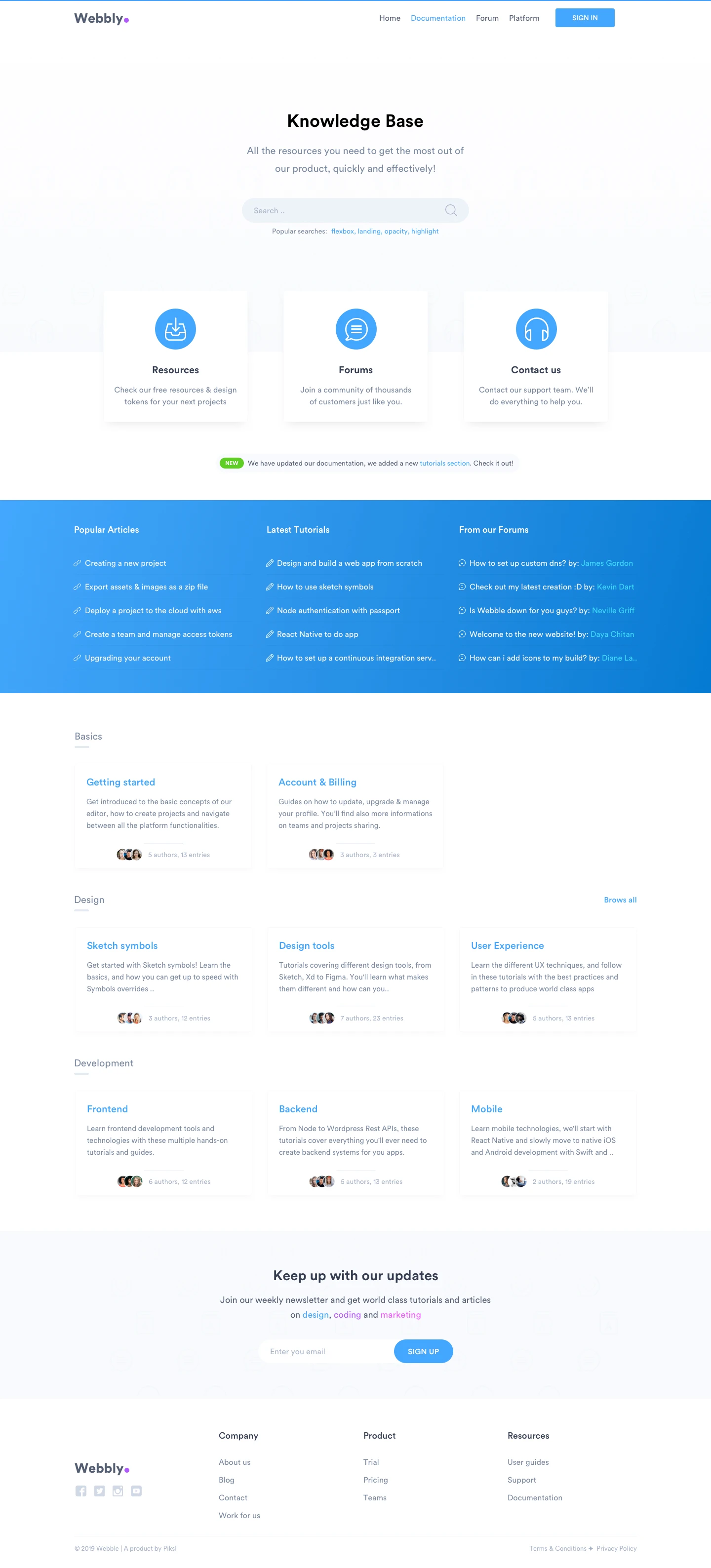 Knowledge Base Landing Page for Sketch - Elegant and clean landing page for document.