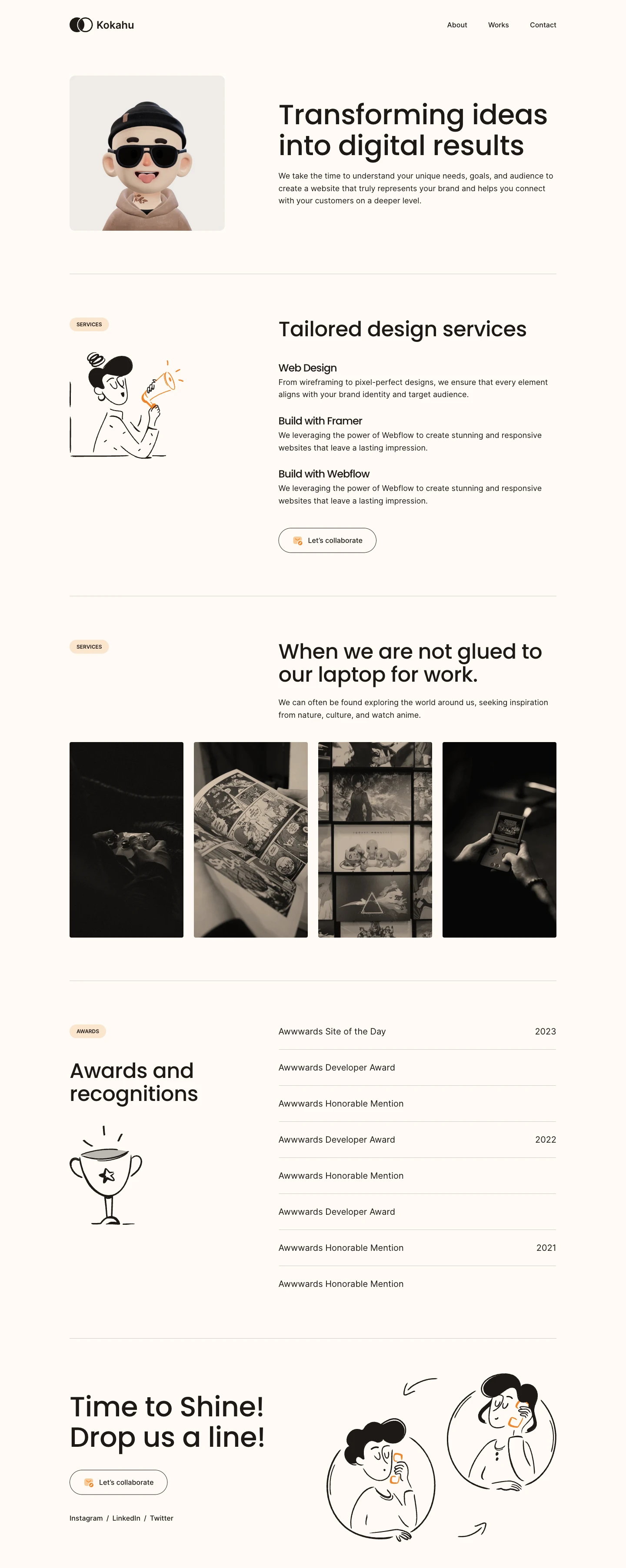 Kohaku - Minimal Portfolio Free Template for Framer - Kohaku Template empowers creatives to present their work in an impactful and visually compelling way, helping them leave a lasting impression on potential clients and collaborators.