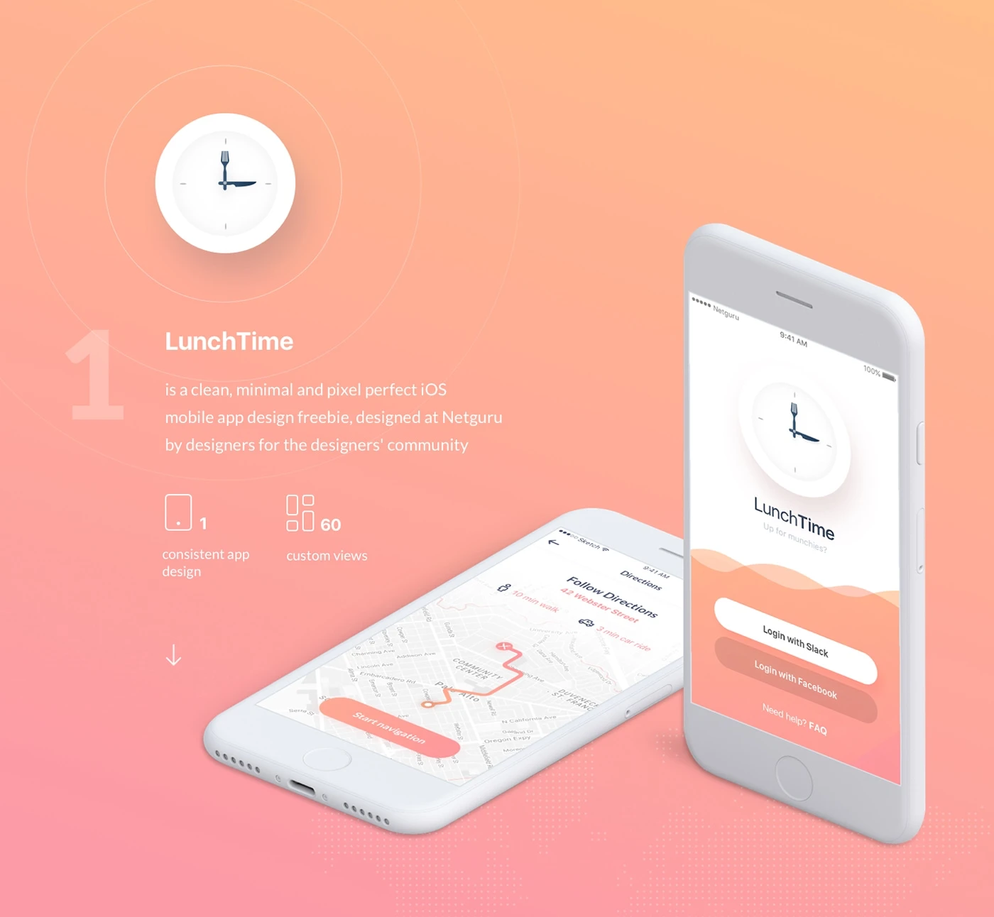 LunchTime - Mobile App Design - Clean, minimal and pixel perfect iOS mobile app design