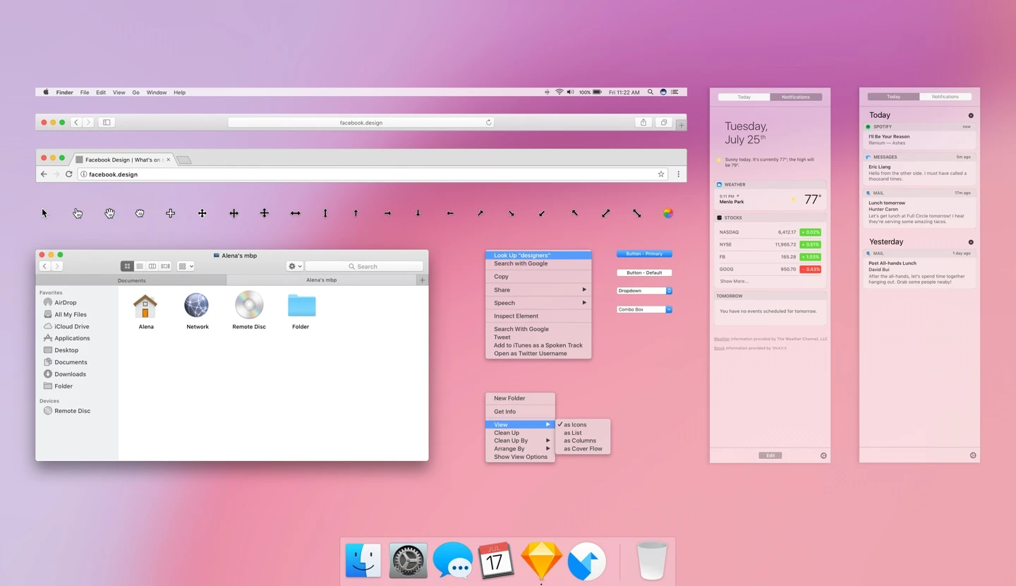 macOS Desktop Kit by Facebook - Sketch Template of UI Elements Found in macOS