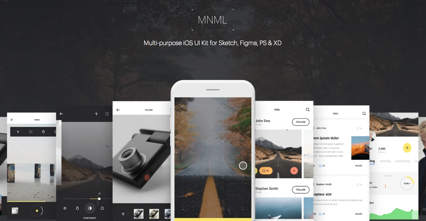 MNML iOS UI Kit - Multi-purpose iOS UI Kit for Sketch, Figma, PS & Adobe XD. Designed by UI8.net