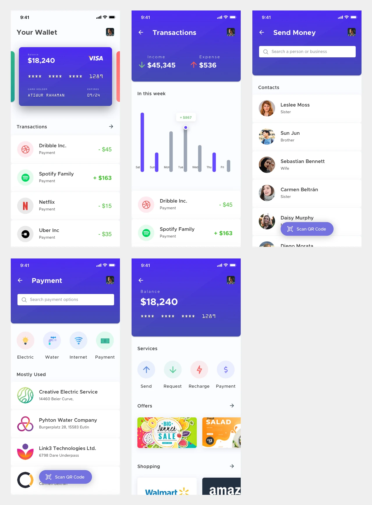 Mobile Wallet App for Sketch - Minimal and clean wallet app design, 5 screens for you to get started.