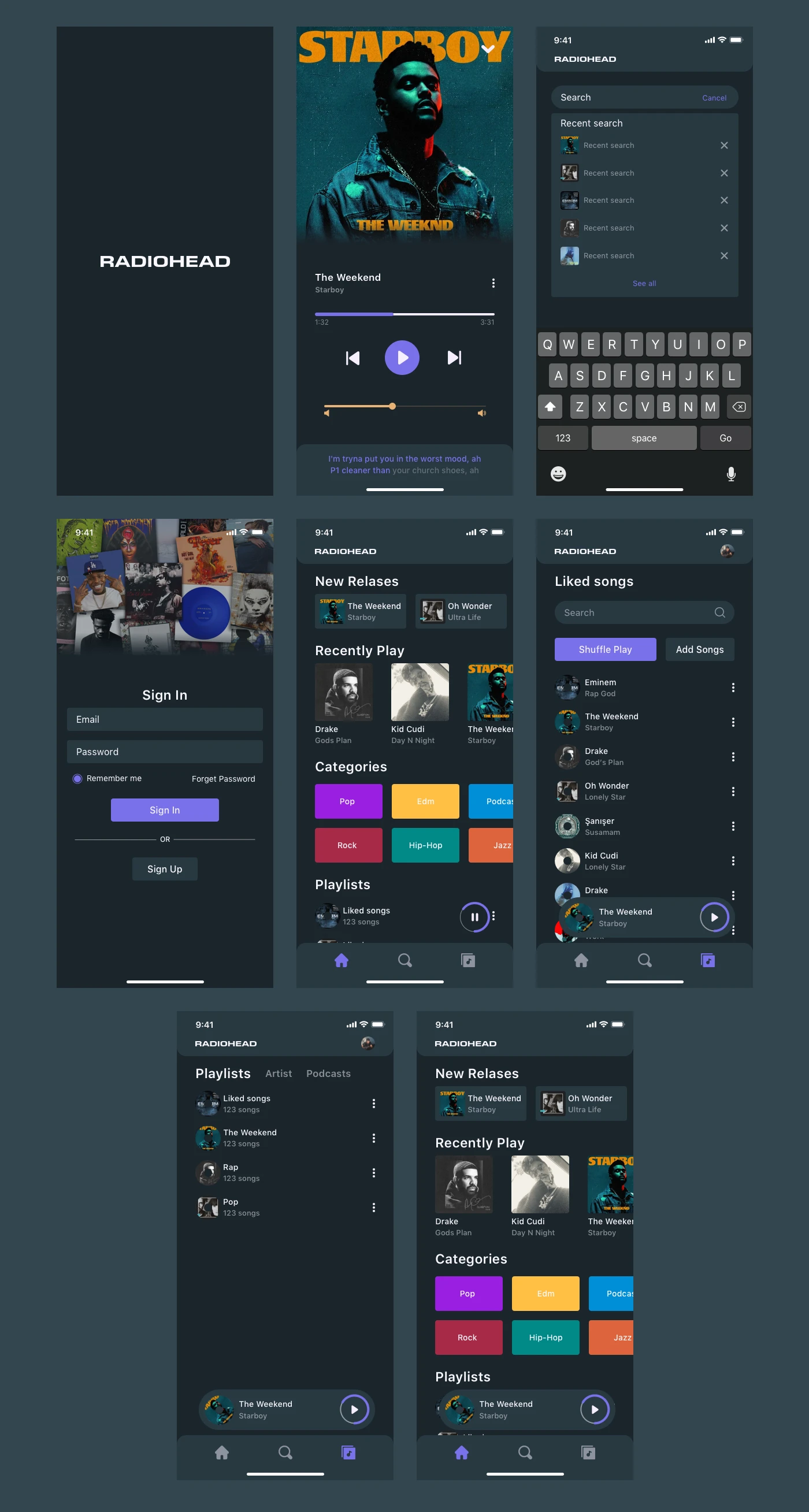 Music App for Sketch - Minimal and clean music app design, 8 screens for you to get started.