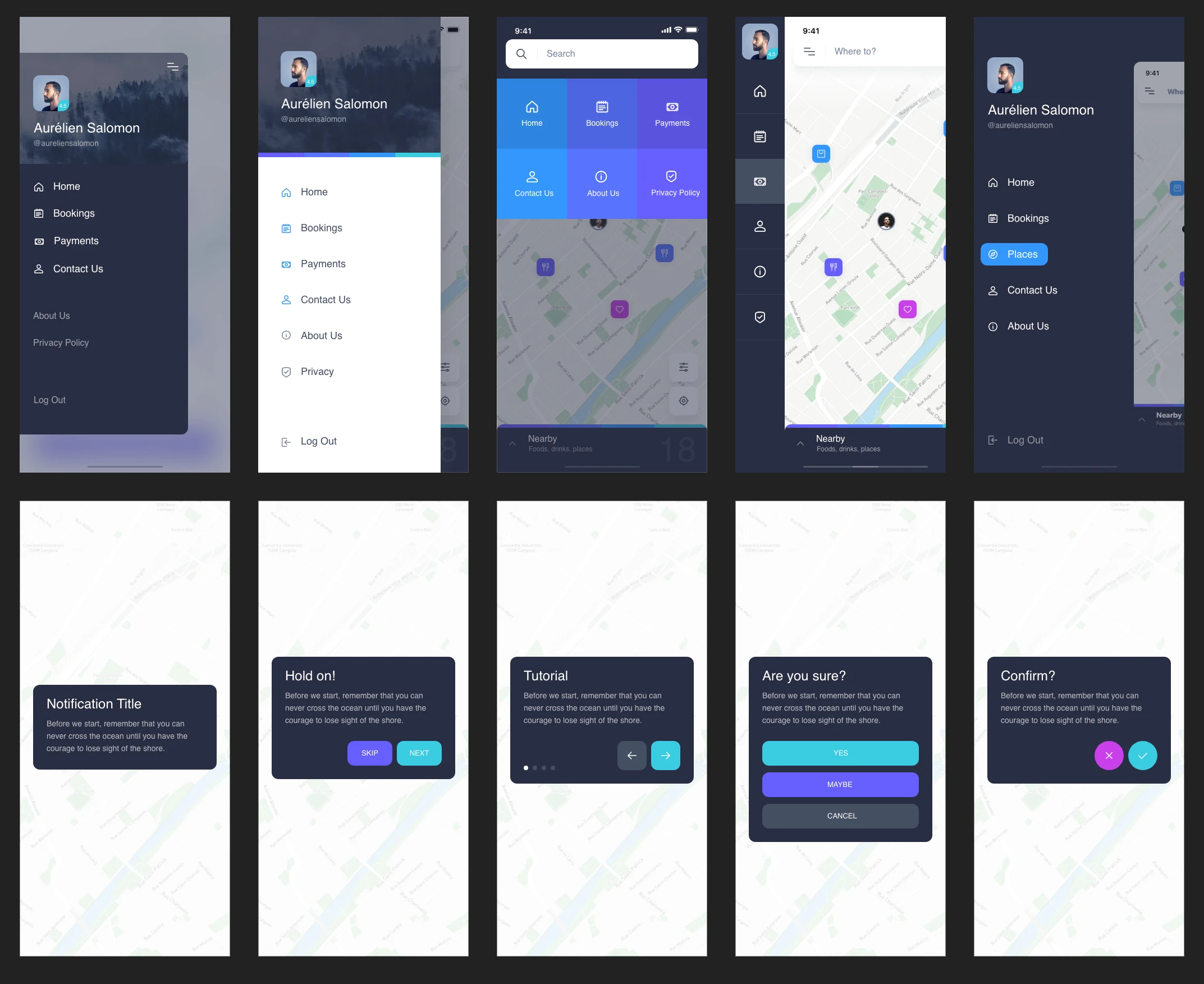 Navigo UI Kit for Adobe XD - Navigo is a free iOS UI Kit made for Adobe XD. It includes more than 60 screens organized in 6 categories and designed with a modern and colorful style.