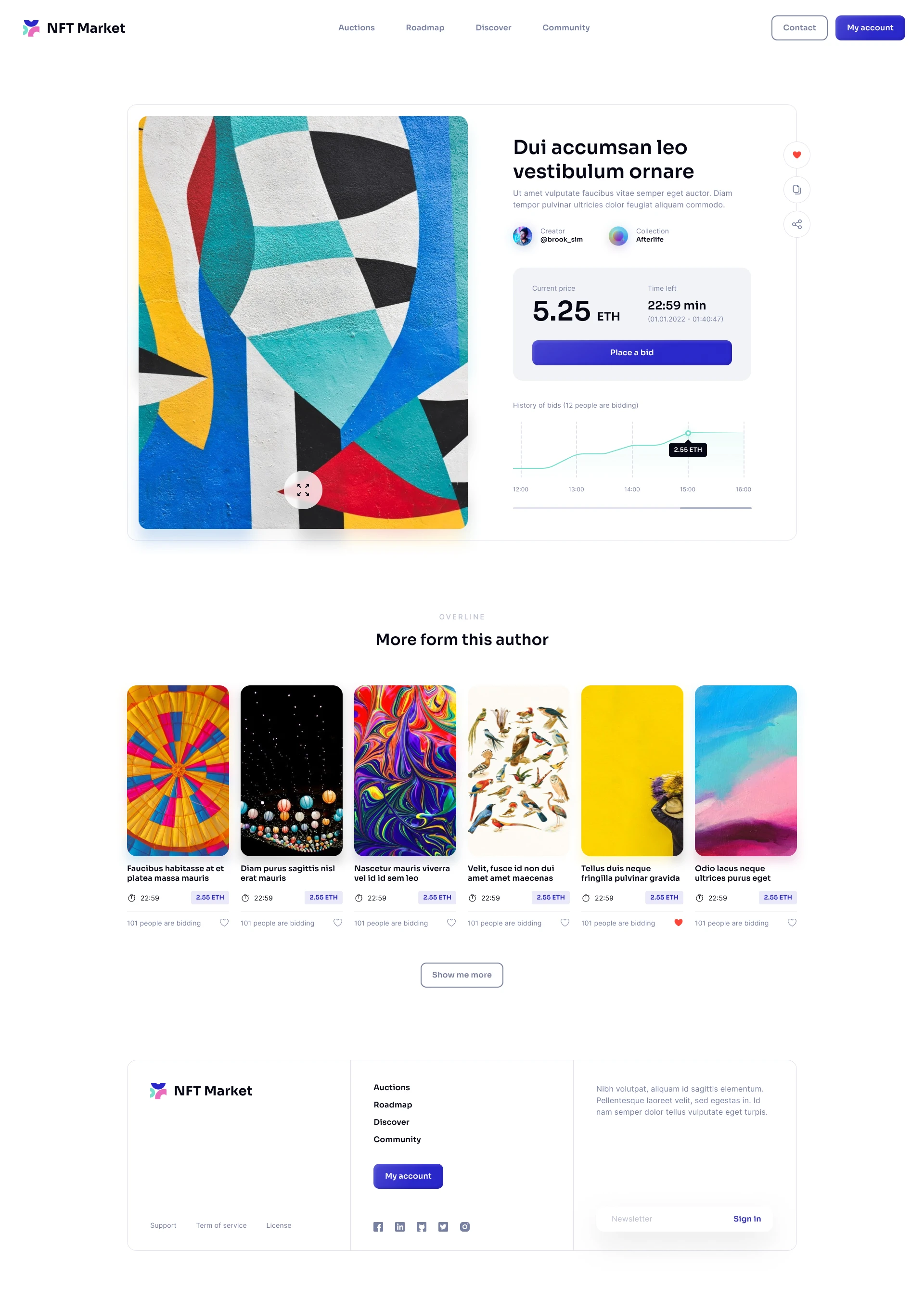 NFT Market - Free Landing Page for Figma - A clean and clear landing page for NFT Market with necessary stuff to create a new design projects, with Dark & Light mode.