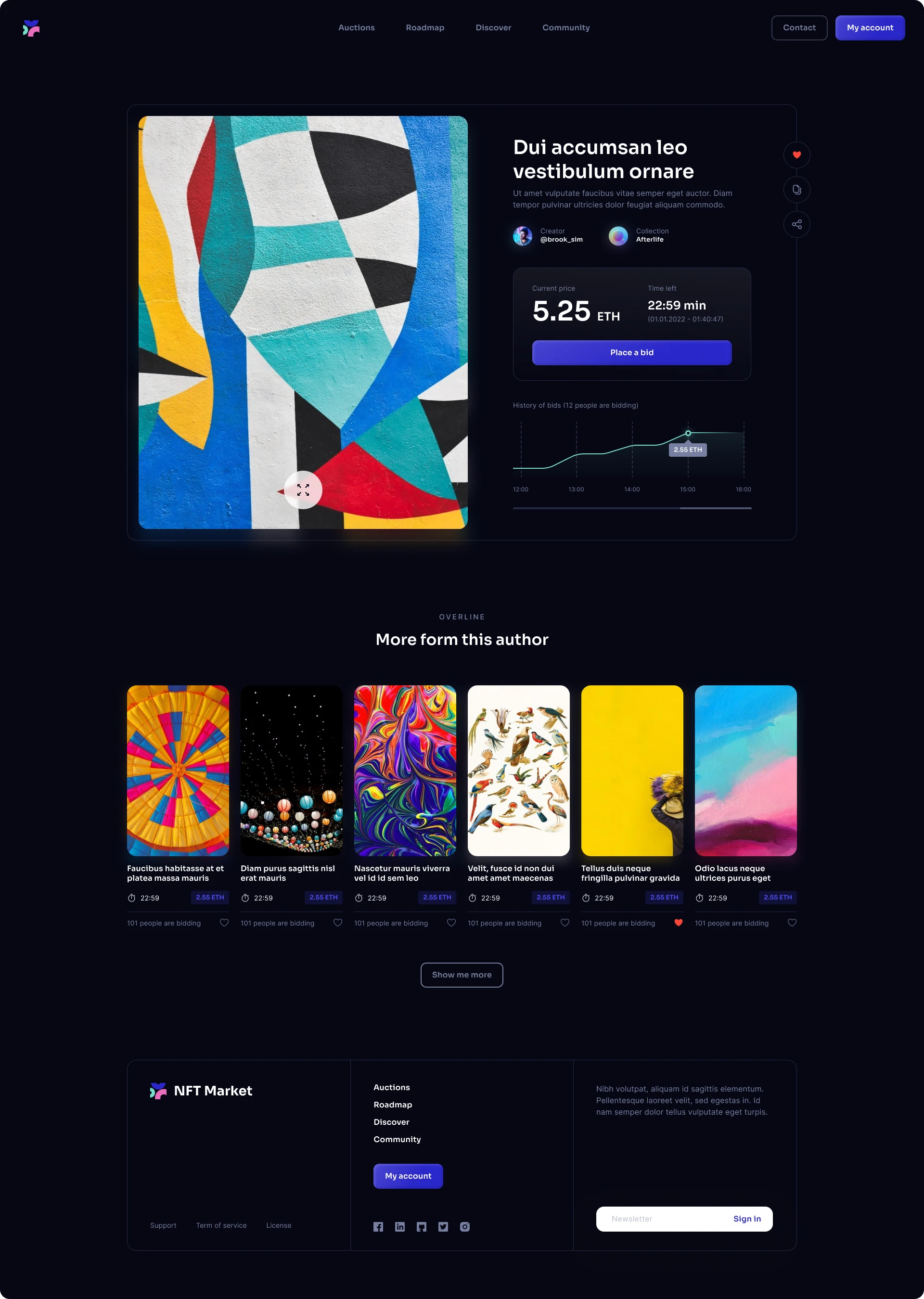NFT Market - Free Landing Page for Figma - A clean and clear landing page for NFT Market with necessary stuff to create a new design projects, with Dark & Light mode.