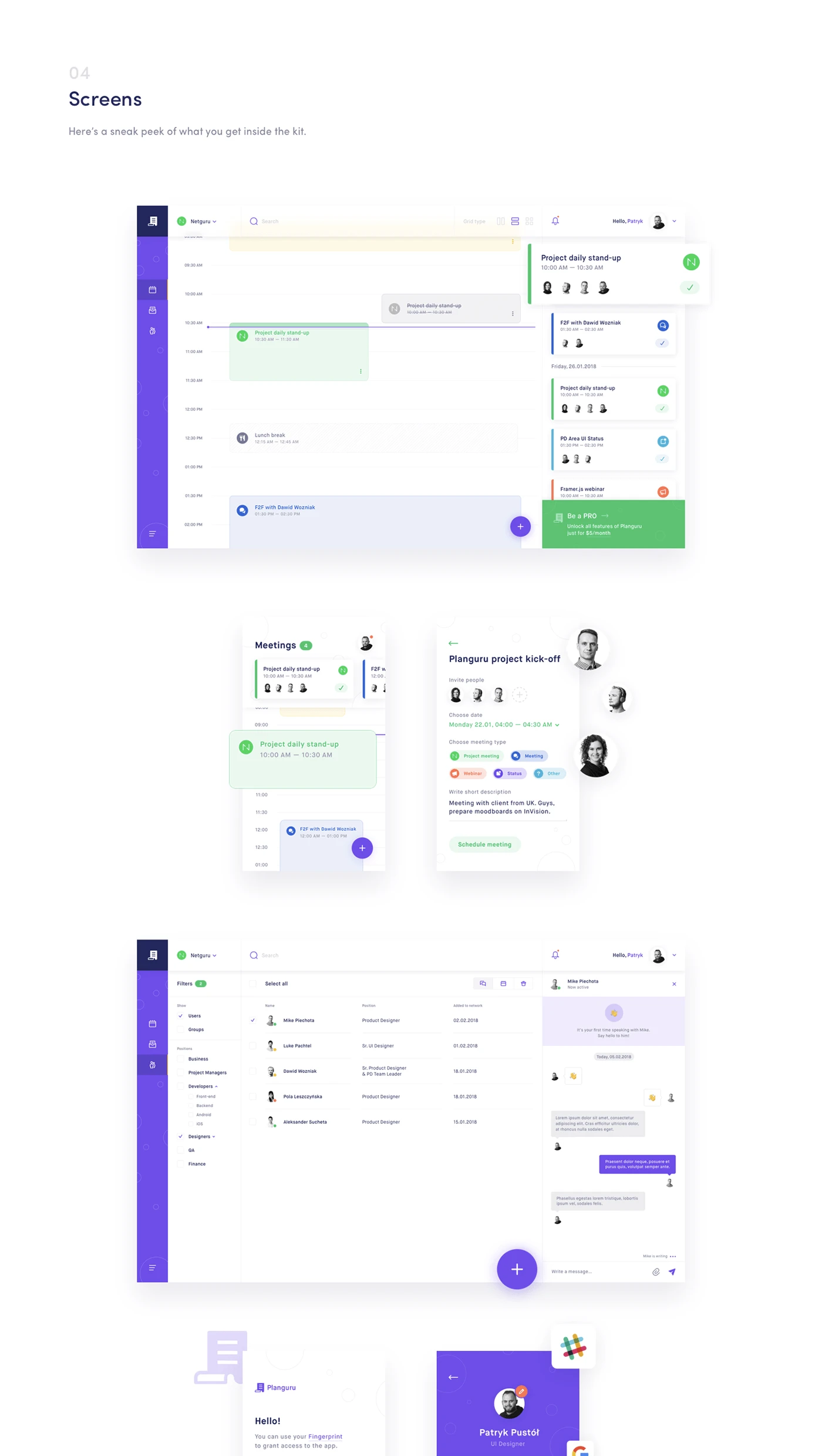 Planguru Free UI Kit - 18 beautiful screens designed in Sketch, ready for use in personal and professional projects