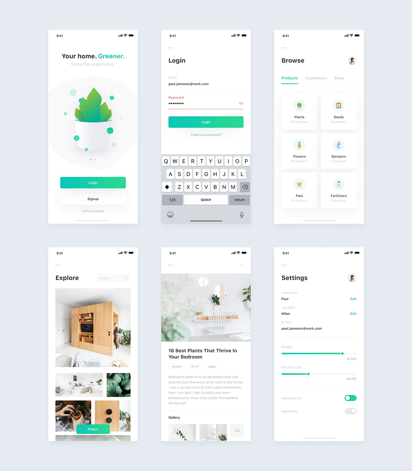 Plant UI Kit - Minimal, clean and beautiful app UI kit designed by Paolo Spazzini