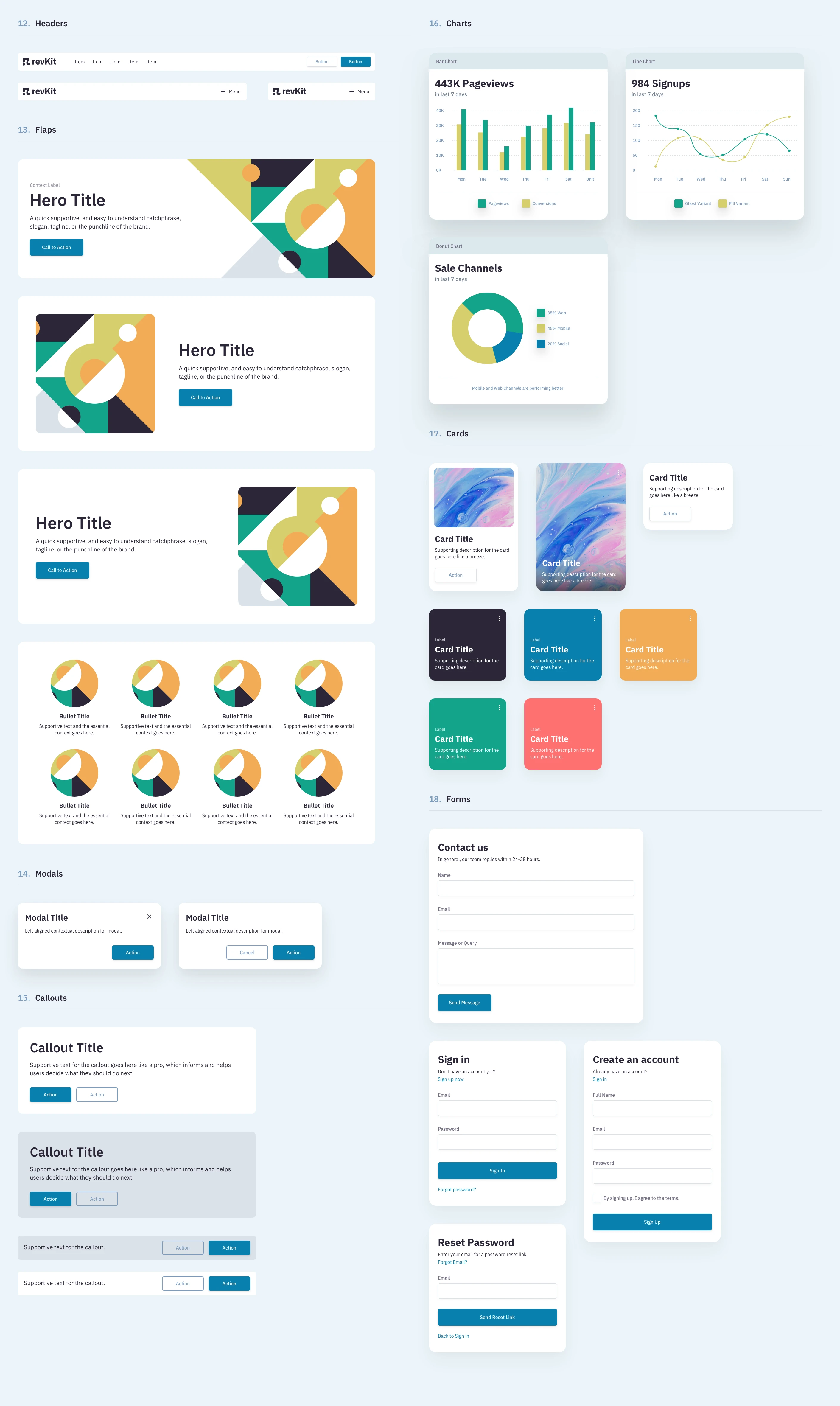 Revkit Design System UI Kit - RevKit is a design system UI Kit for busy designers like you. You can now quickly create flexible web design prototypes. RevKit is available for Sketch App, Figma, and XD. It is ready to seamlessly fit into your existing design workflow. Happy Prototyping!!