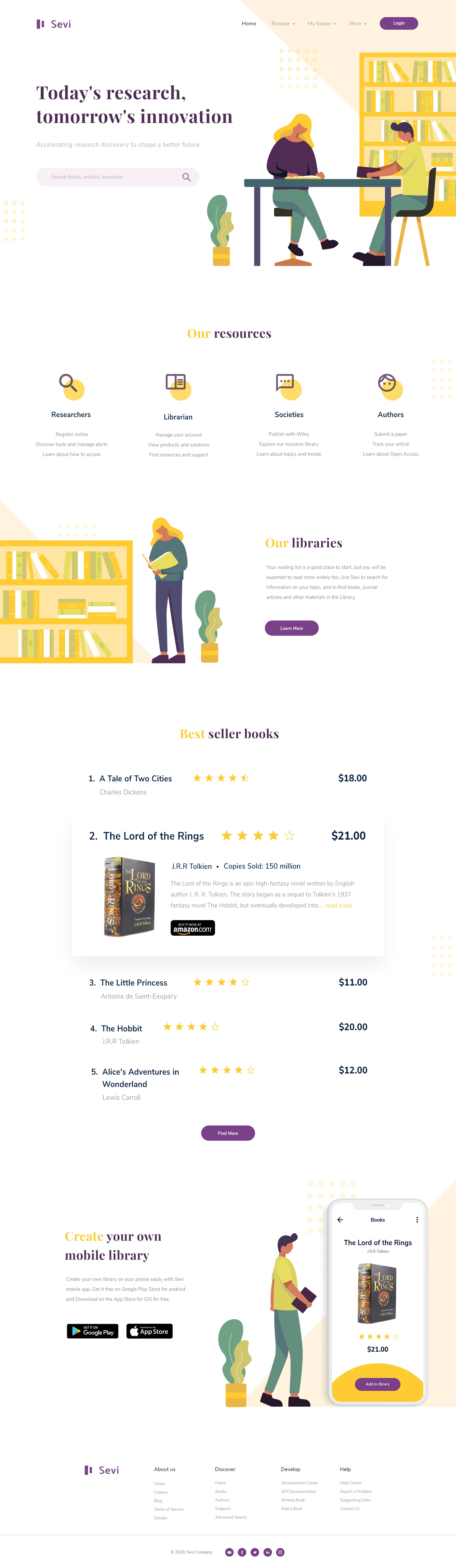 Sevi - Online Library Landing Page - A homepage design for book shop / digital library provided in layered PSD file.