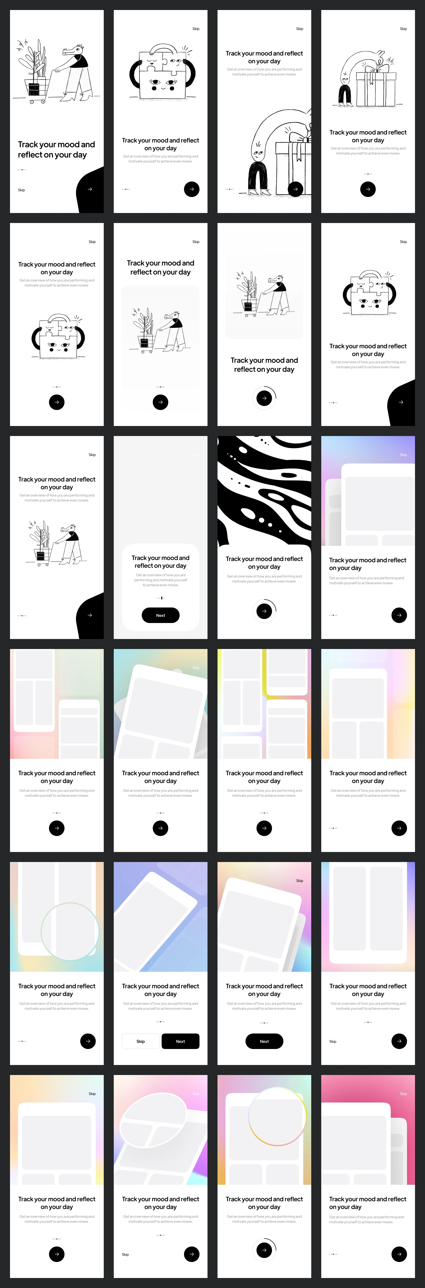 Shiba Onboarding Free UI Kit for Figma - We’ve analyzed tons of onboarding screens, and we realized there are few types of onboardings. Some include Illustrations, and some have phone mockups, etc.