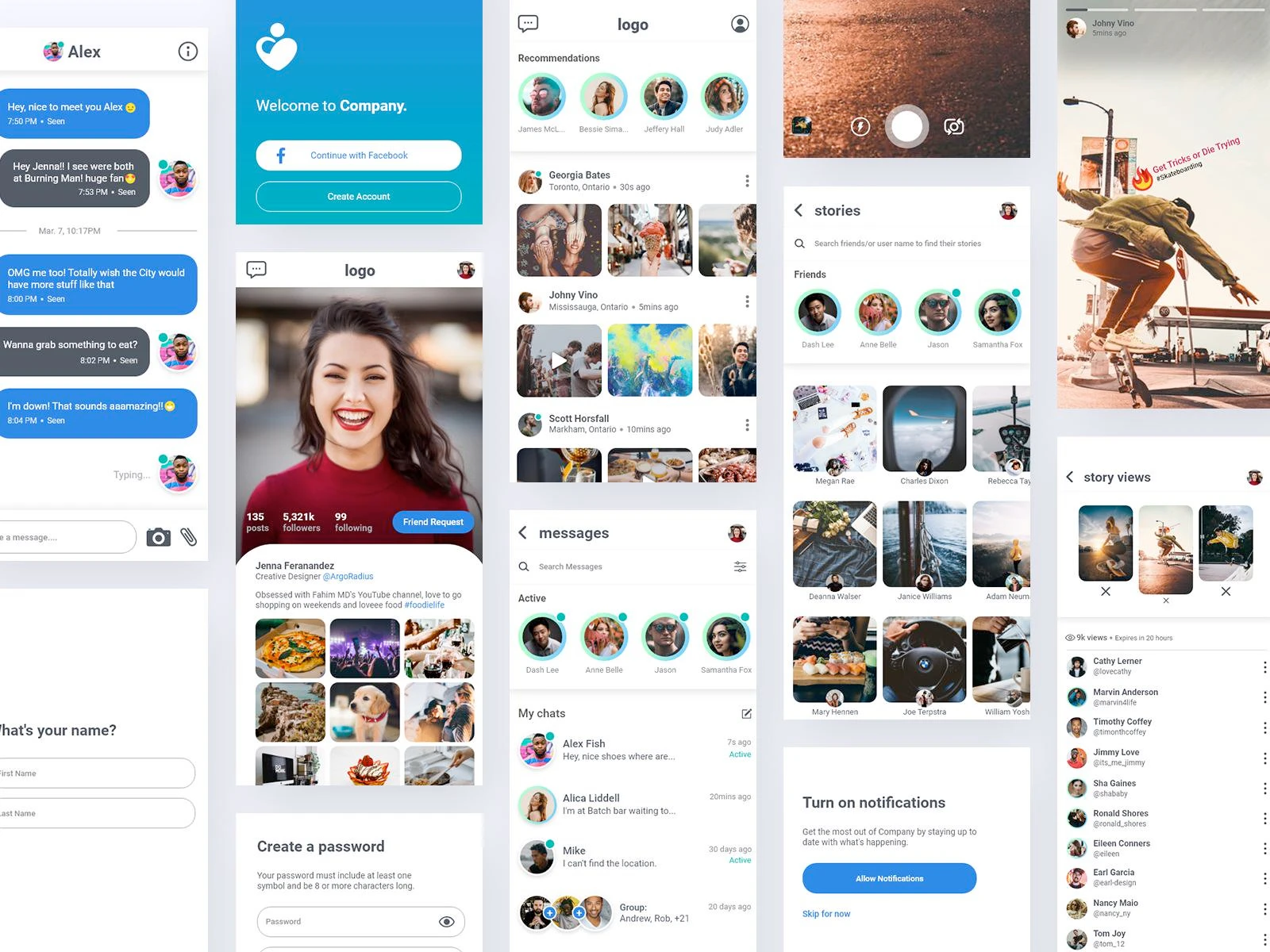 Social Free UI Kit for Adobe XD - Elegant and clean App design.