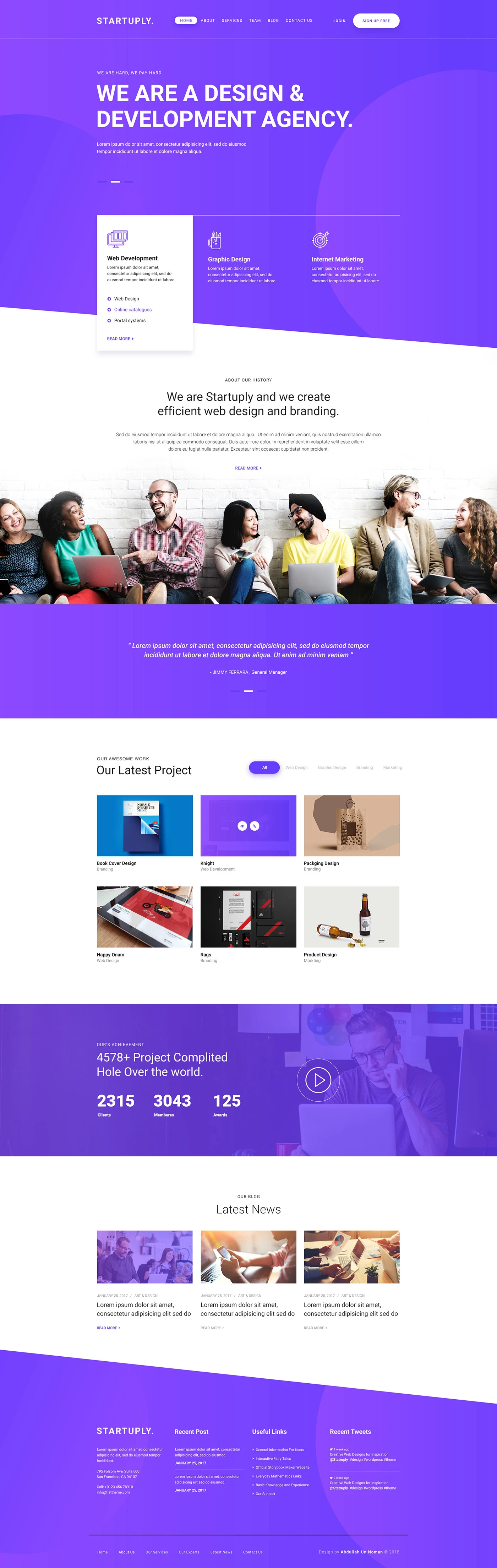 Startuply Agency Landing Page - Clean and beautiful landing page, designed by Abdullah Un Noman