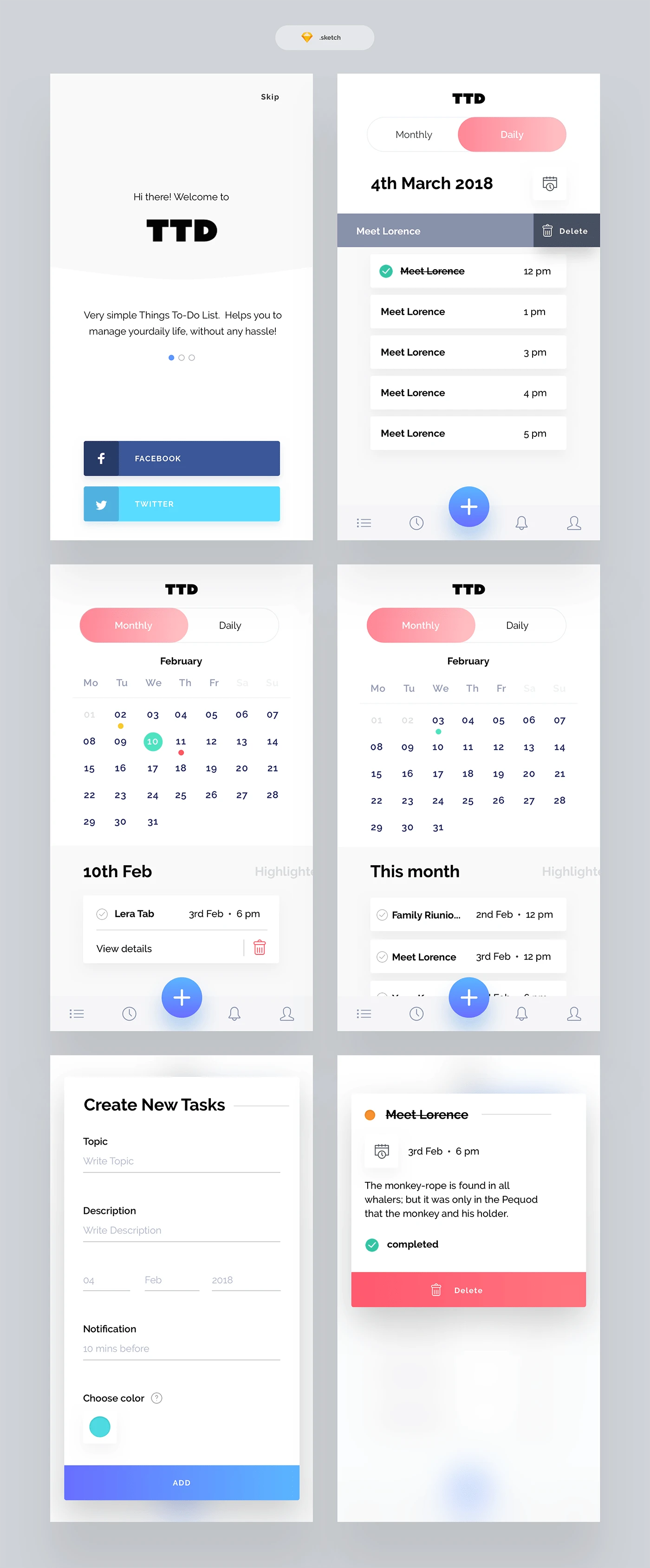 To Do List App Freebie - Design by Faria. Focused to keep the design clean and clutterless