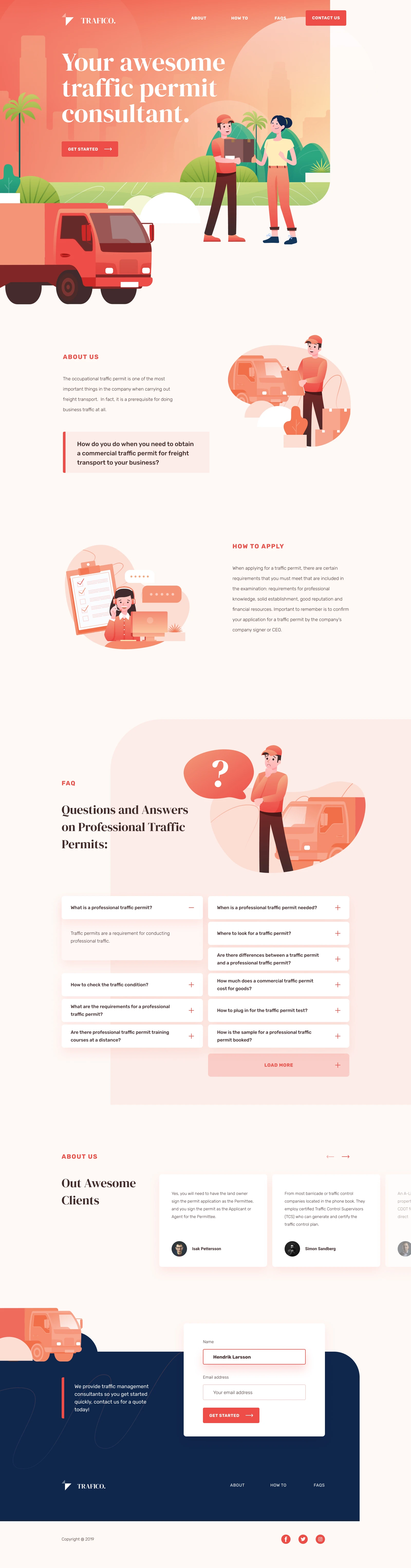 Traffico Landing Page for Figma - Elegant and clean landing page design with cool illustration.