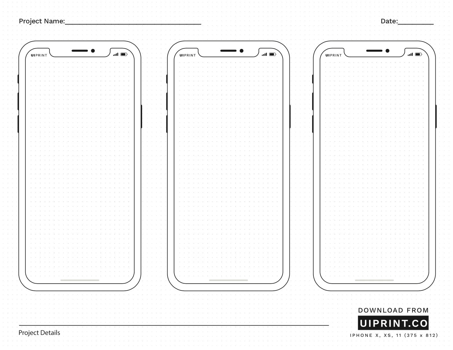 uiprint - Printable Mockups and Sketchpads - Collection of printable wireframe, mockup and dot grid sketchpad templates. All mobile mocks are mapped with original iPhone X, XS, 11Pro Screen size. You can download all templates in both A4 and Letter Size.