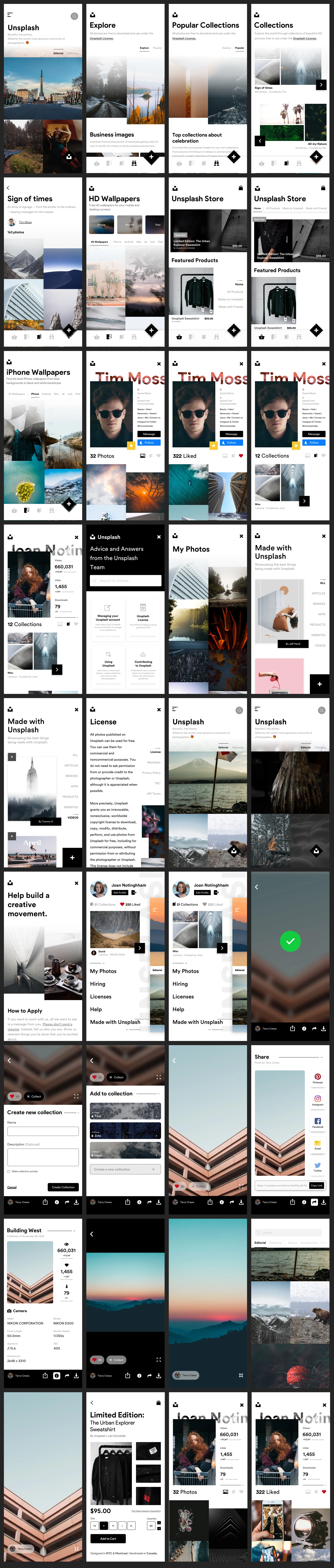 Unsplash UI Kit - Elegant and clean UI Kit for any kind of app. 35+ screens for you to get started.