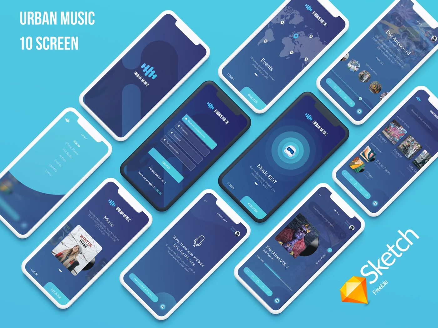 Urban Music UI Kit - Minimal and clean app design, 10 screens for you to get started