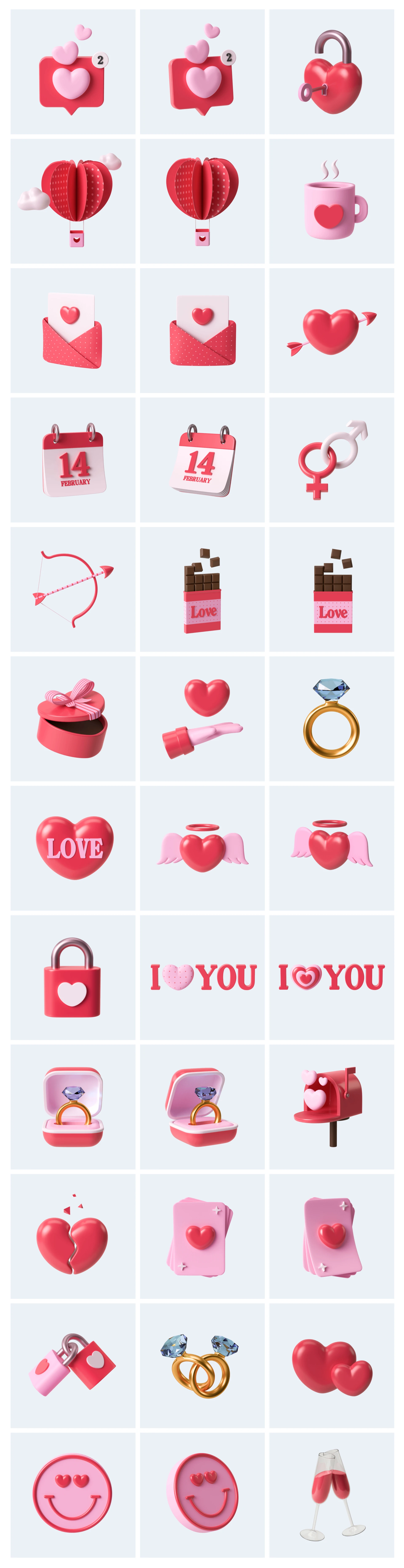 Valentine's Day 3D Free Illustrations for Figma - Create amazing Valentine’s Day designs with this beautiful set of illustrations. Heart with wings, chocolate bars, cute letters and much more. Bring smile and joy to your users. Made with love and care. 100% freeeeee!