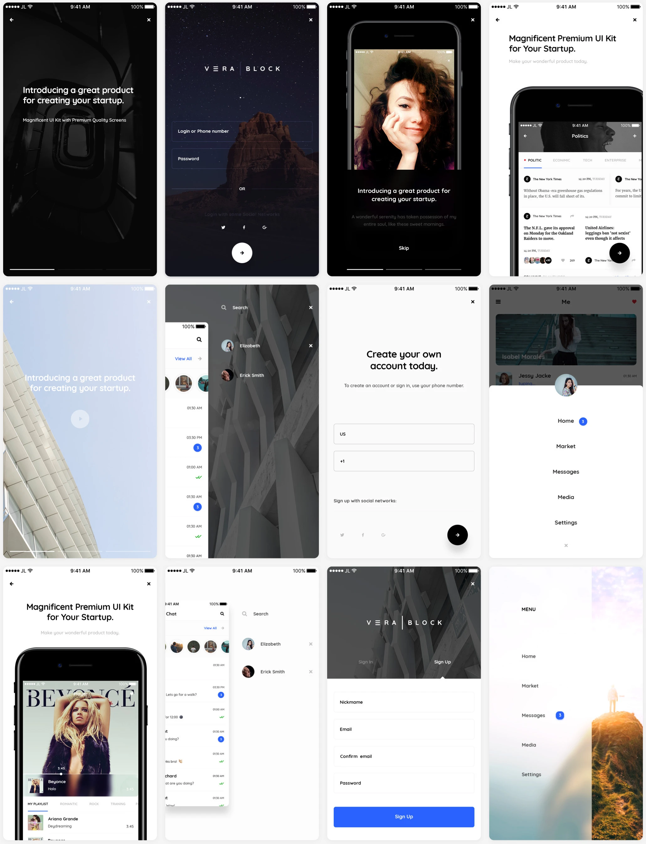 Vera Block Free UI Kit - Vera Block is a huge collection of mobile screens and components with trendy design. Each screen and component is made carefully and easily customized for any project. This product will speed up your work in mobile design.