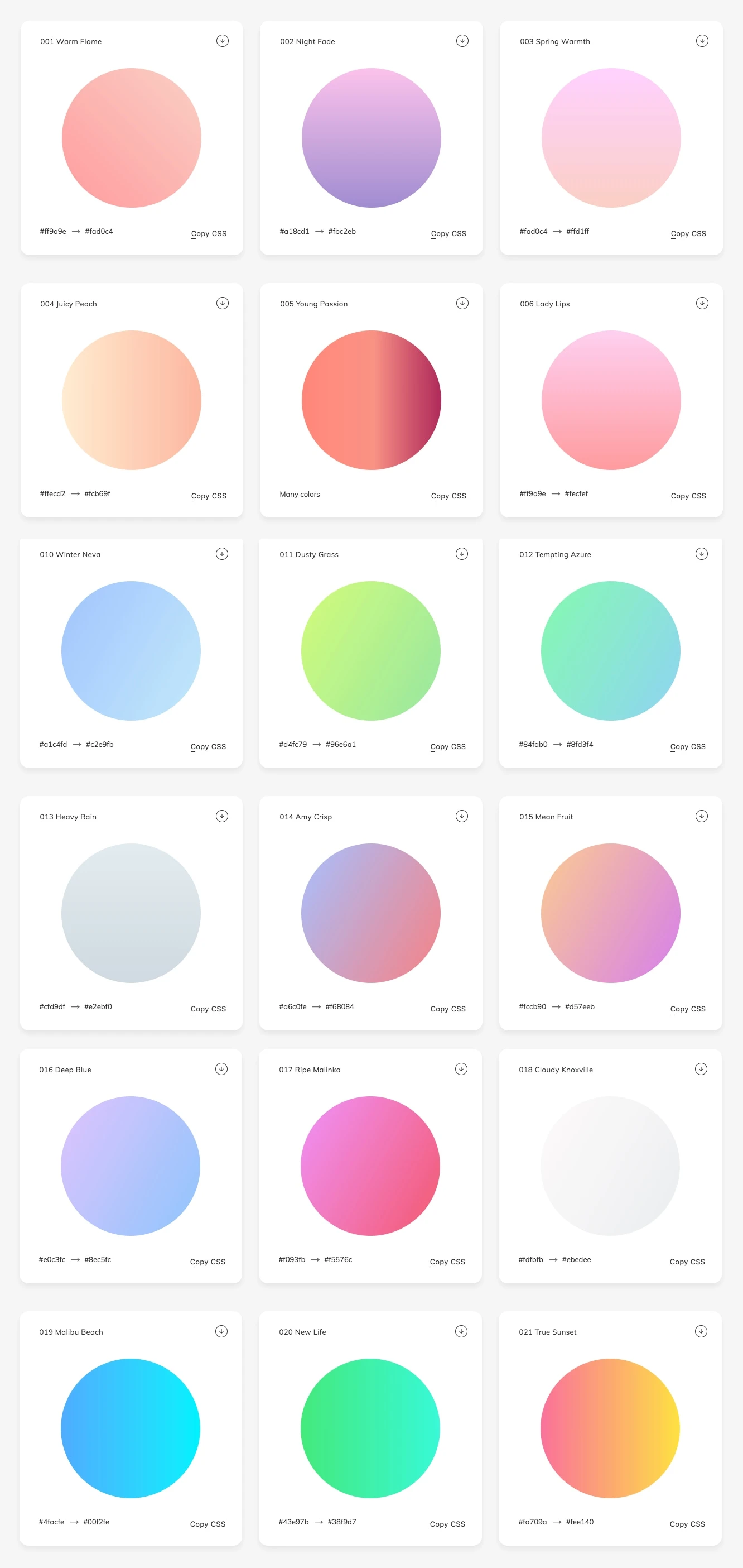 Web Gradients - 180 linear gradients that you can use as content backdrops in any part of your website