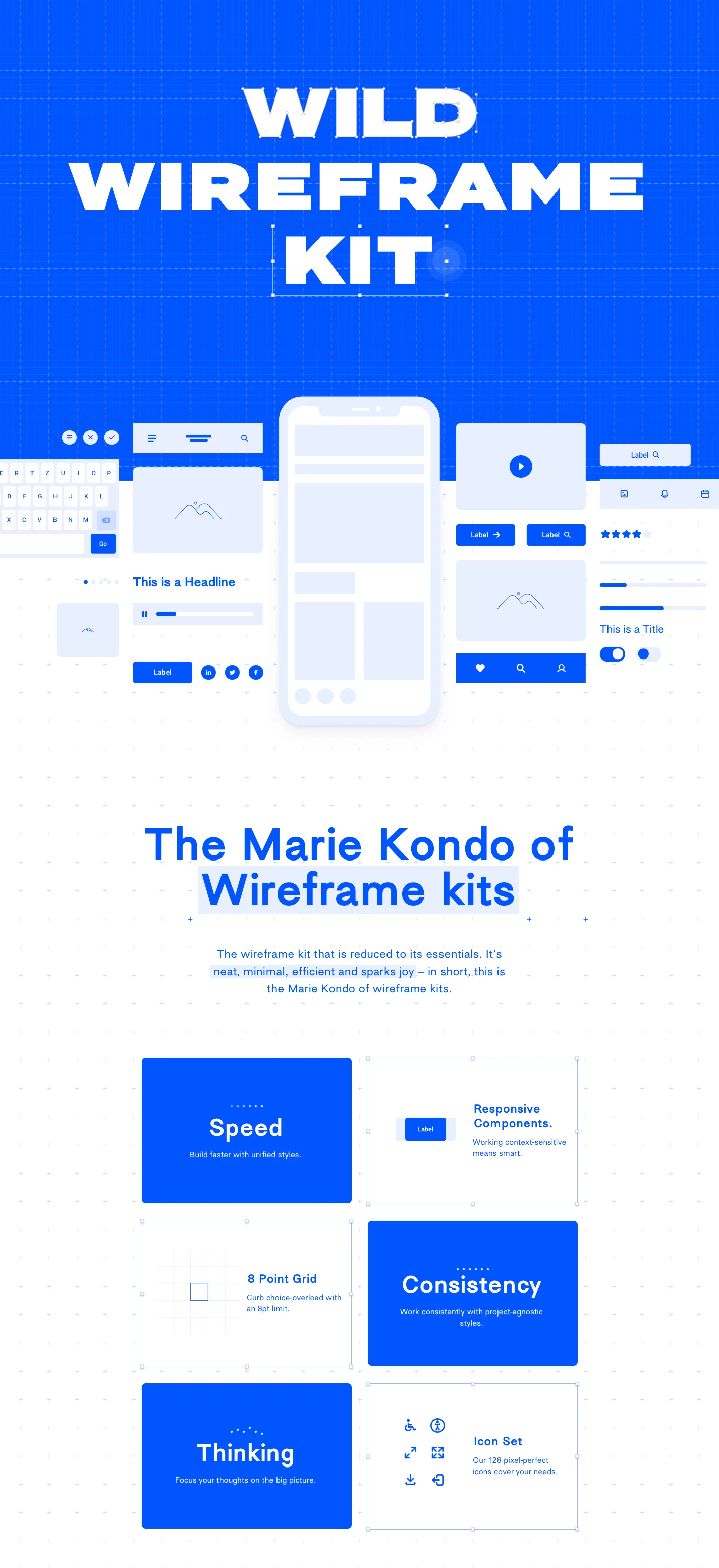 Wild Wireframe Kit for Sketch - The wireframe kit that is reduced to its essentials. It’s neat, minimal, efficient and sparks joy – in short, this is the Marie Kondo of wireframe kits.