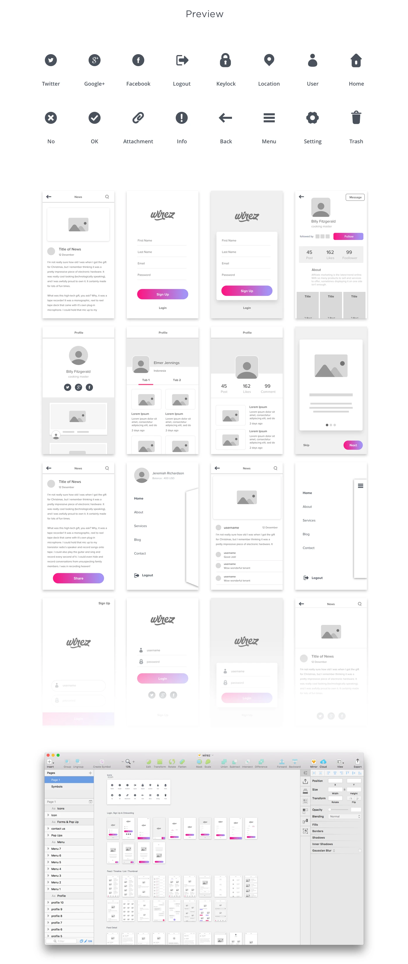 Wirez Free Wireframe Kit - Free wireframe kit to help UX/UI designer (or anyone) create faster low fidelity wireframe.