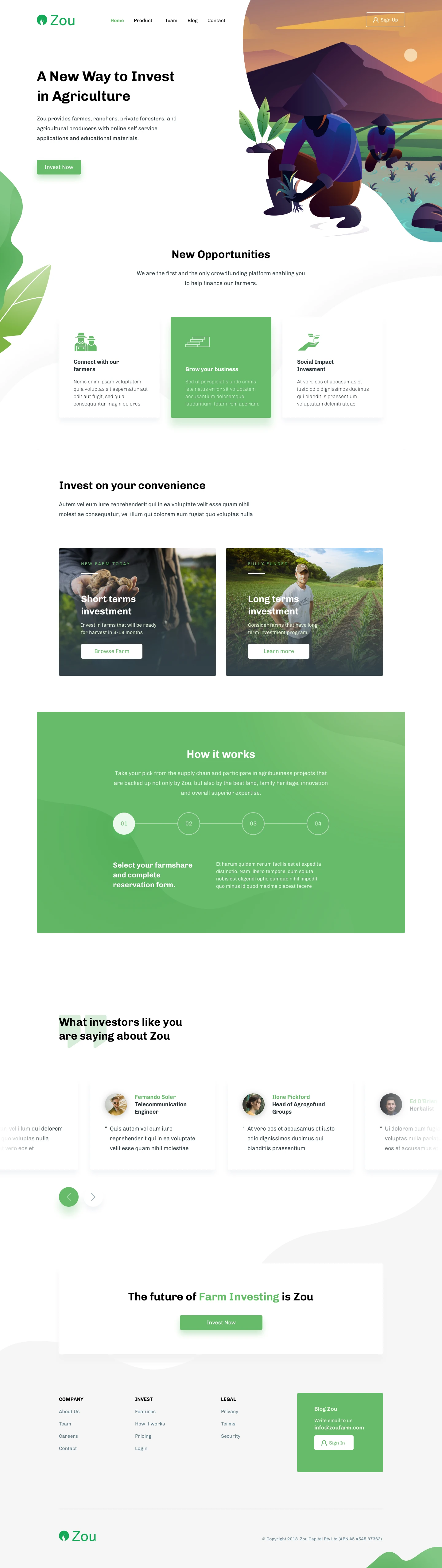 Zou - Farm Landing Page - Elegant and clean landing page design with cool illustration.